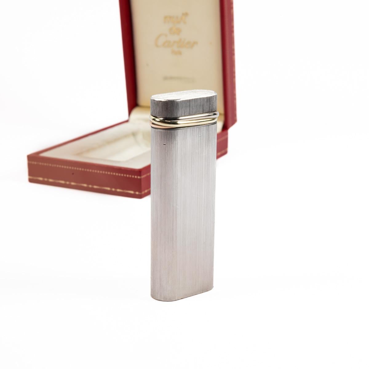 Women's or Men's Vintage Cartier Les Must Trinity lighter Brushed Silver Complete In Box 1990s