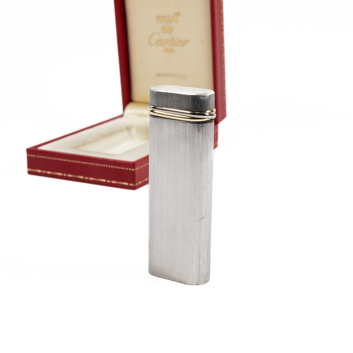 Vintage Cartier Les Must Trinity lighter Brushed Silver Complete In Box 1990s 1