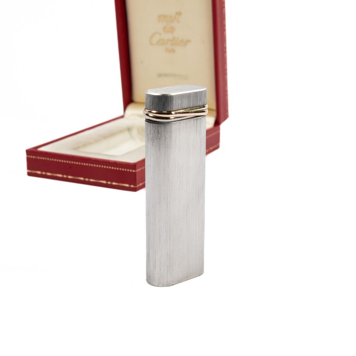 Vintage Cartier Les Must Trinity lighter Brushed Silver Complete In Box 1990s 2