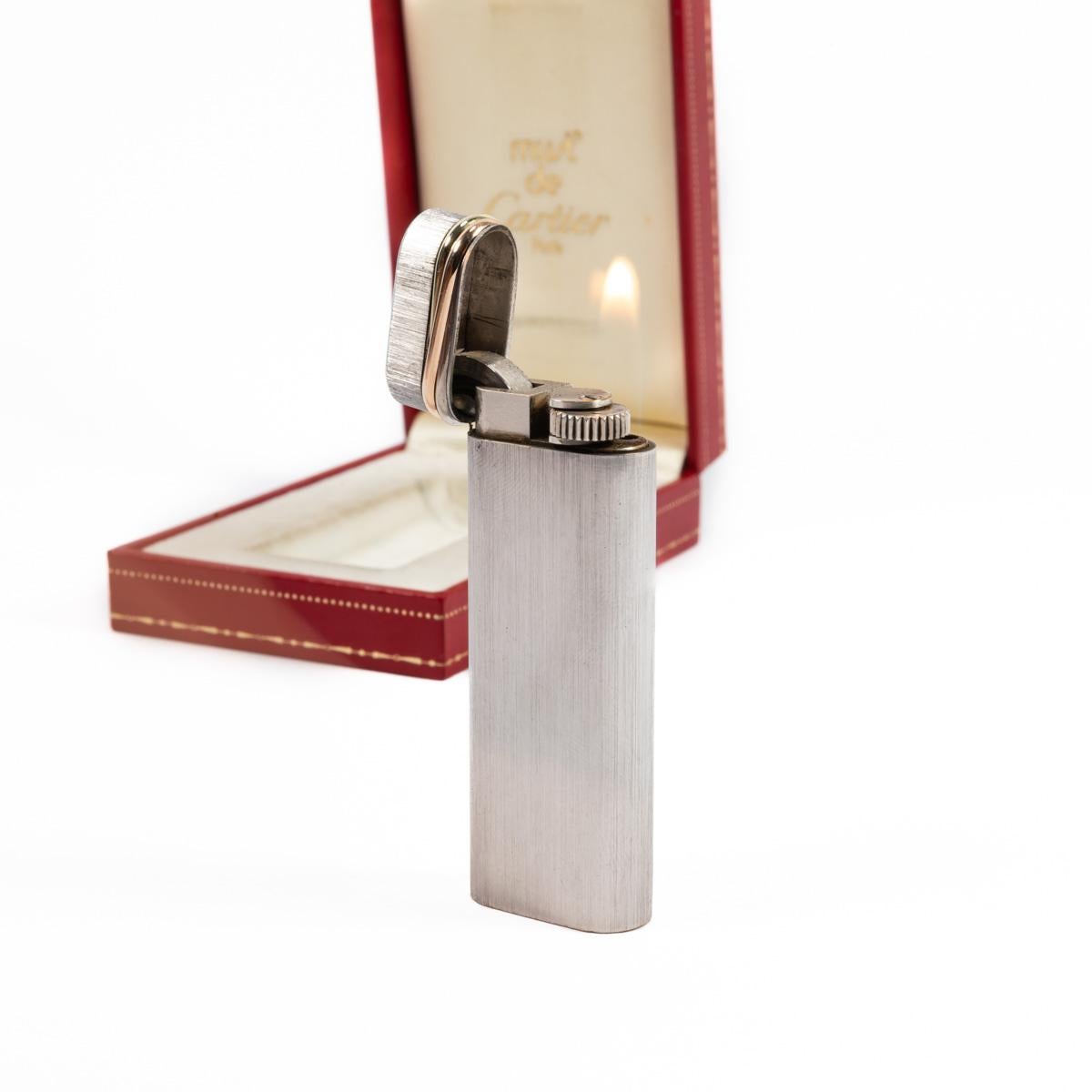 Vintage Cartier Les Must Trinity lighter Brushed Silver Complete In Box 1990s 3
