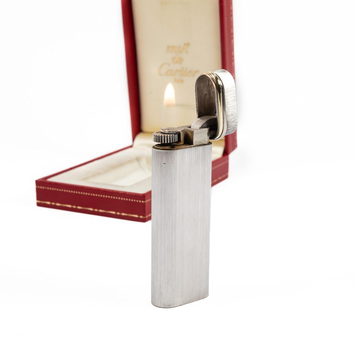 Vintage Cartier Les Must Trinity lighter Brushed Silver Complete In Box 1990s 4