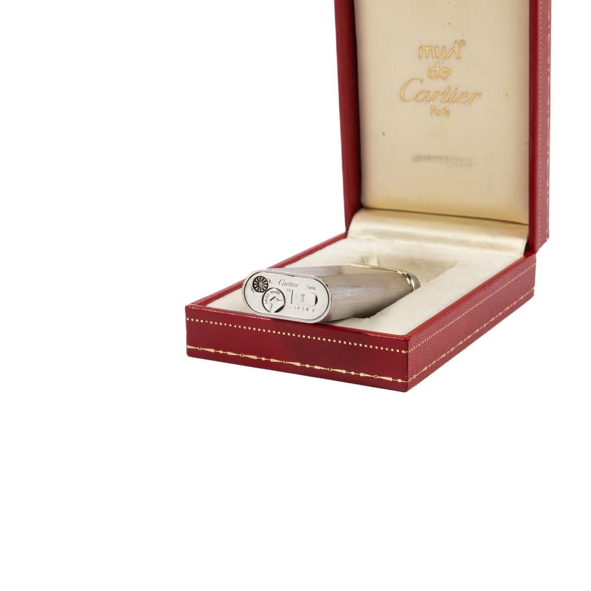 Vintage Cartier Les Must Trinity lighter Brushed Silver Complete In Box 1990s 5