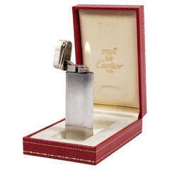 Vintage Cartier Les Must Trinity accendino in argento spazzolato completo di scatola anni '90