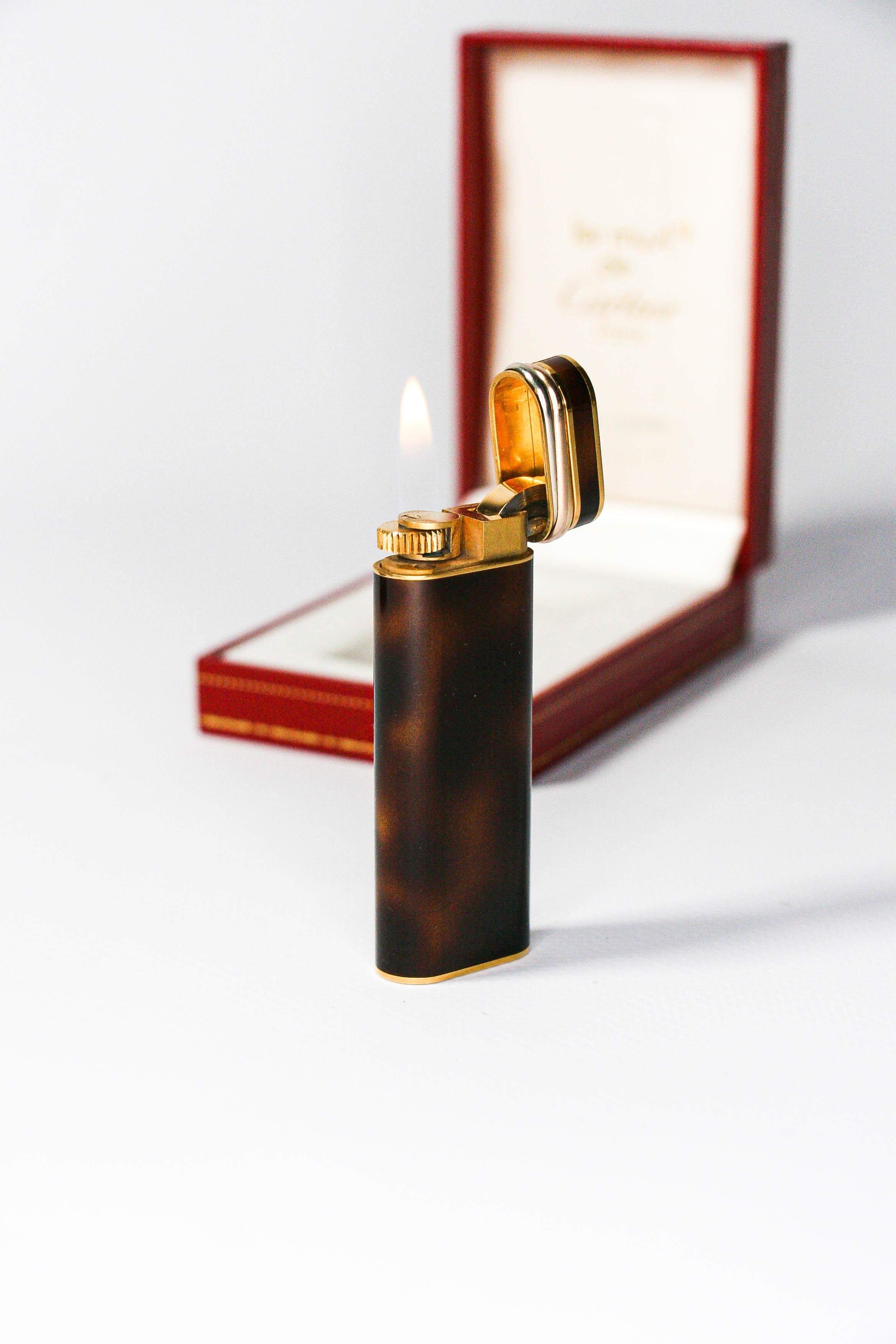 Vintage Cartier Les Must Trinity lighter Gold Plated with Tortoiseshell Laquer 1