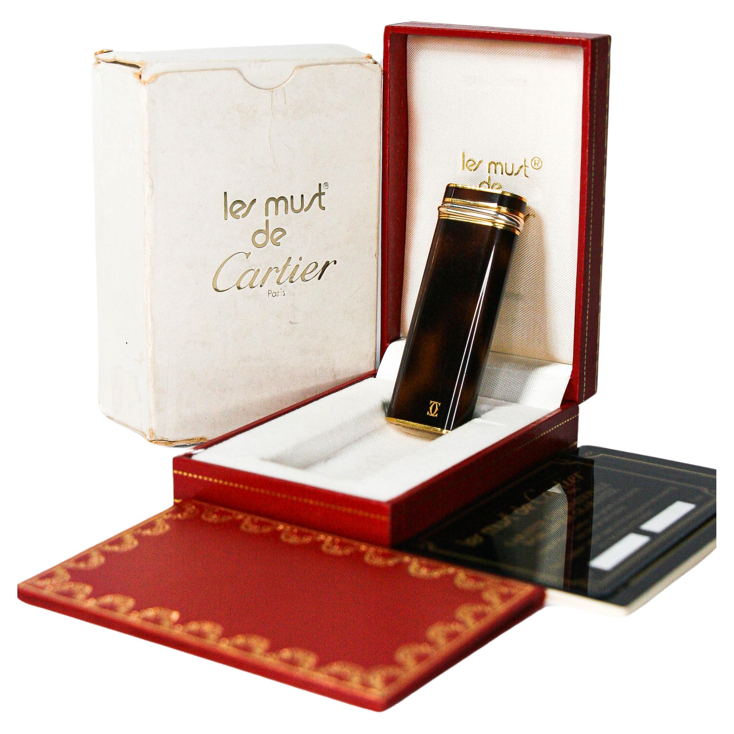 Vintage Cartier Les Must Trinity lighter Gold Plated with Orange Laquer ...