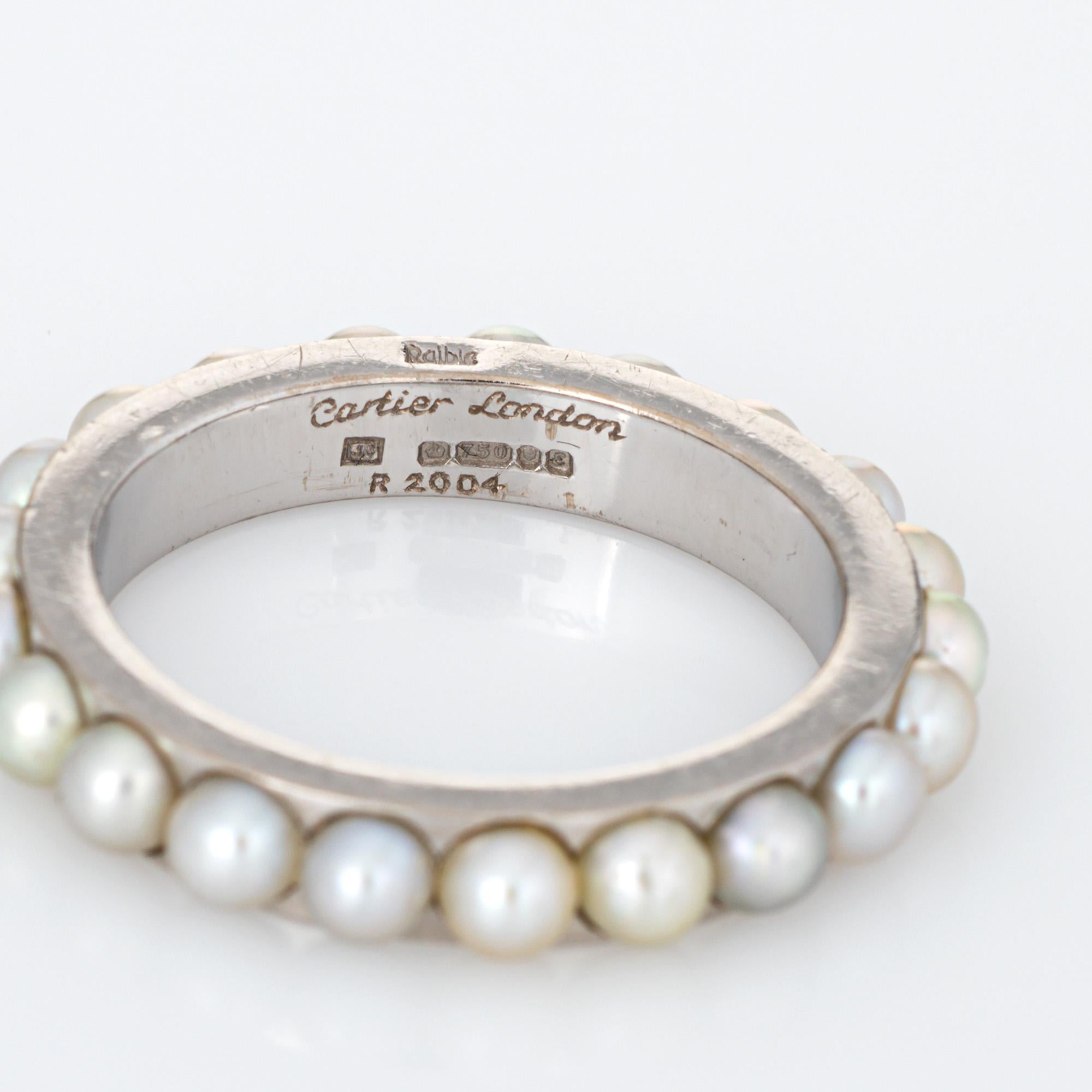 Round Cut Vintage Cartier London Pearl Eternity Ring c1979 Signed Jewelry Sz 7.5 Band
