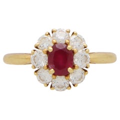 Vintage Cartier London Ruby and Diamond Cluster Ring in 18k Yellow Gold