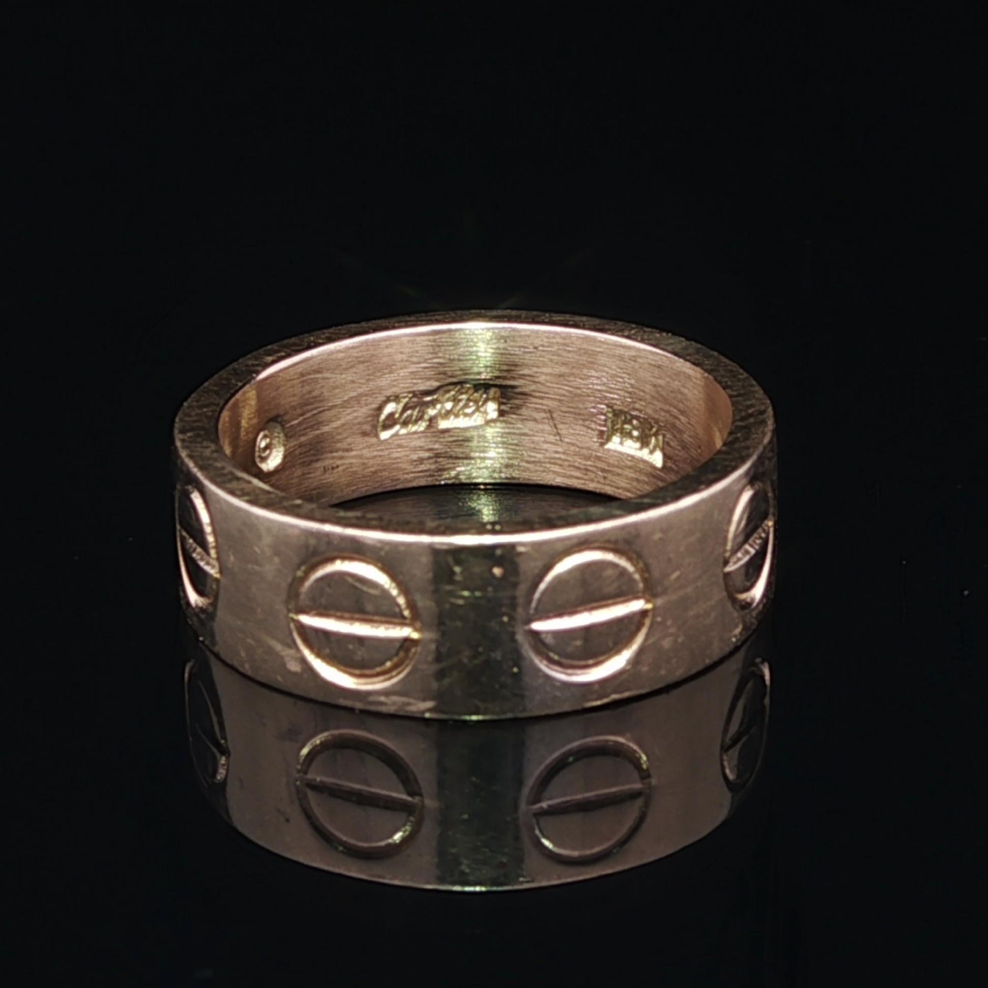 Vintage Cartier Love 18k Yellow Gold 6.2mm Wide Stack Wedding Band Ring Sz 5.5 In Excellent Condition For Sale In Montclair, NJ