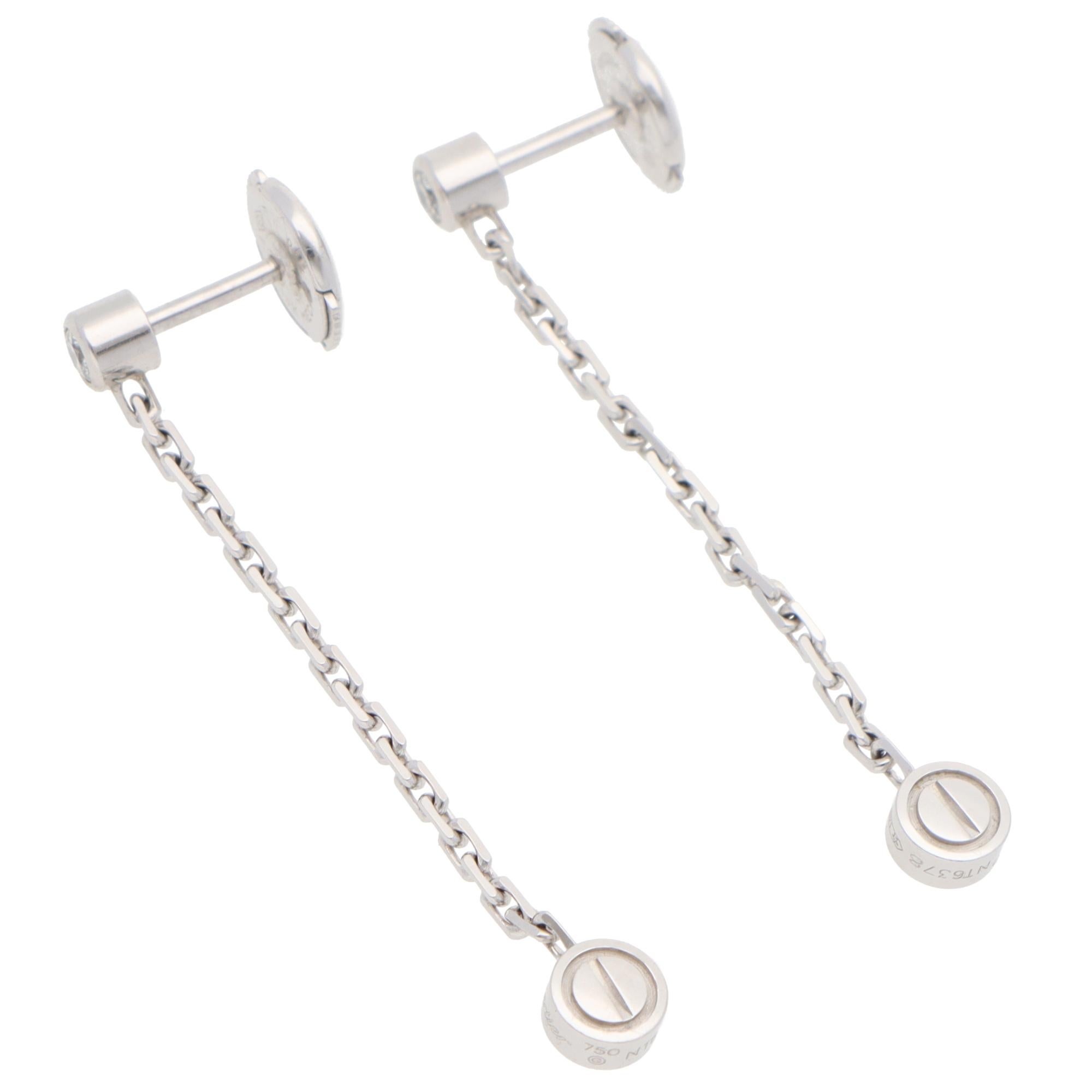 Modern Vintage Cartier LOVE Diamond Drop Earrings in White Gold