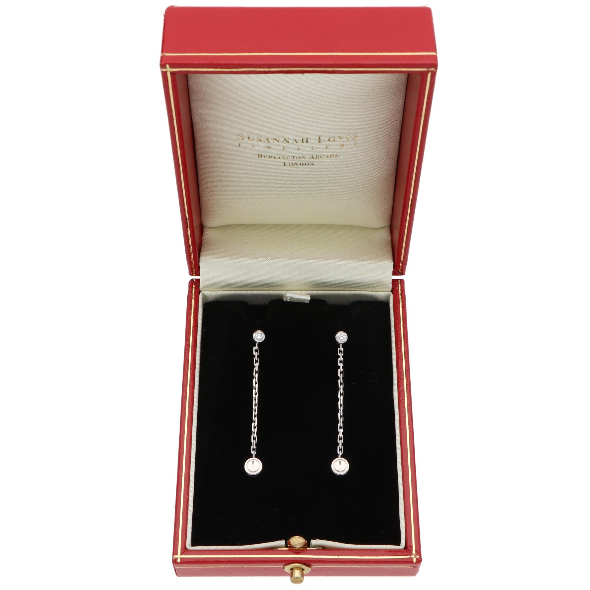 Brilliant Cut Vintage Cartier LOVE Diamond Drop Earrings in White Gold