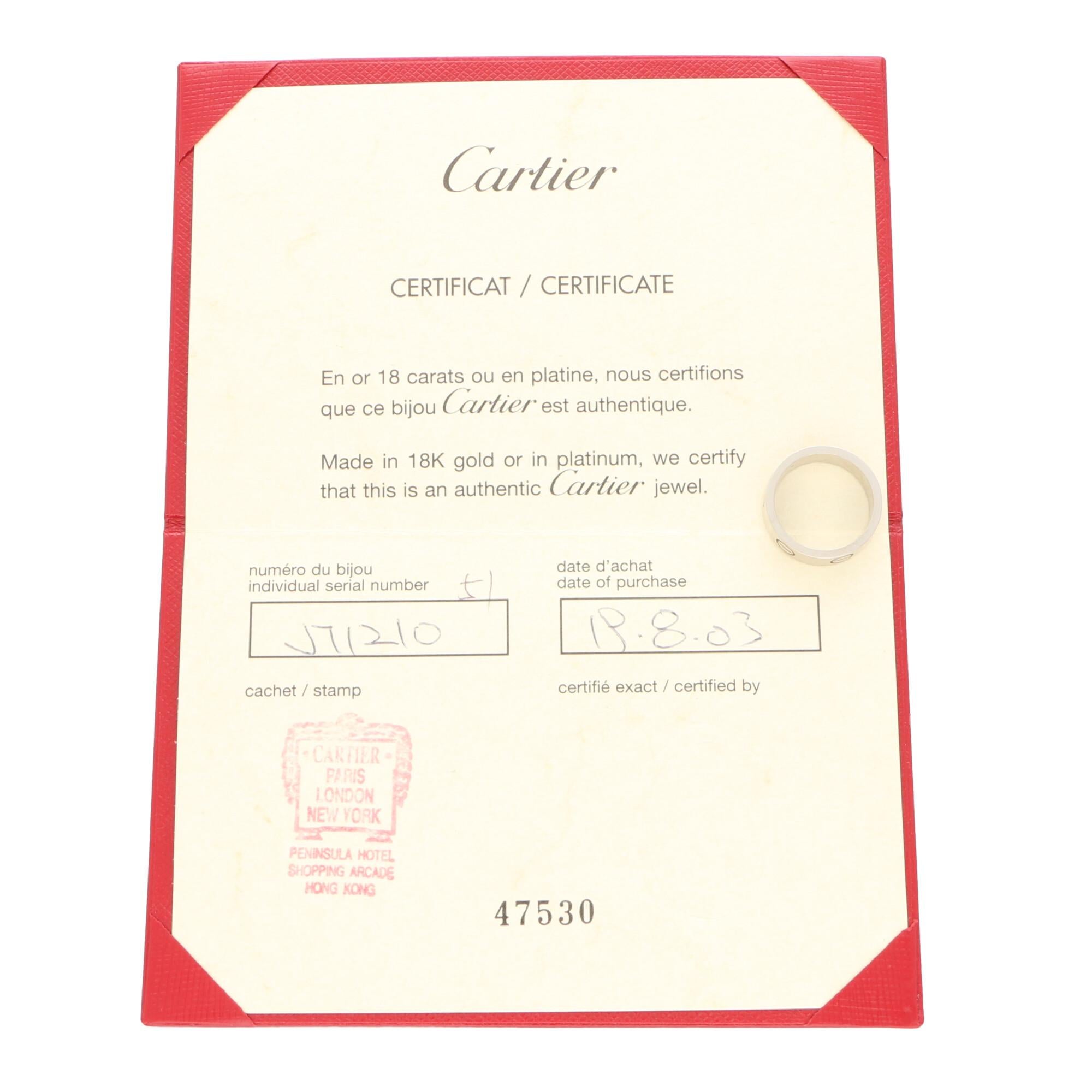 Retro Vintage Cartier Love Ring in 18k White Gold, with Certificates For Sale