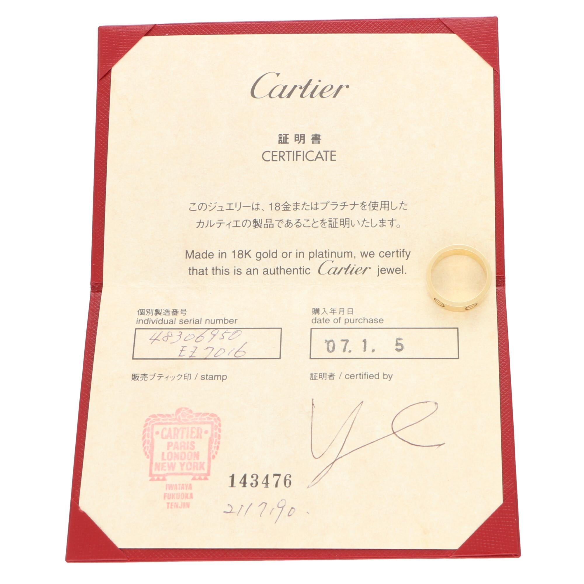 cartier ring certificate