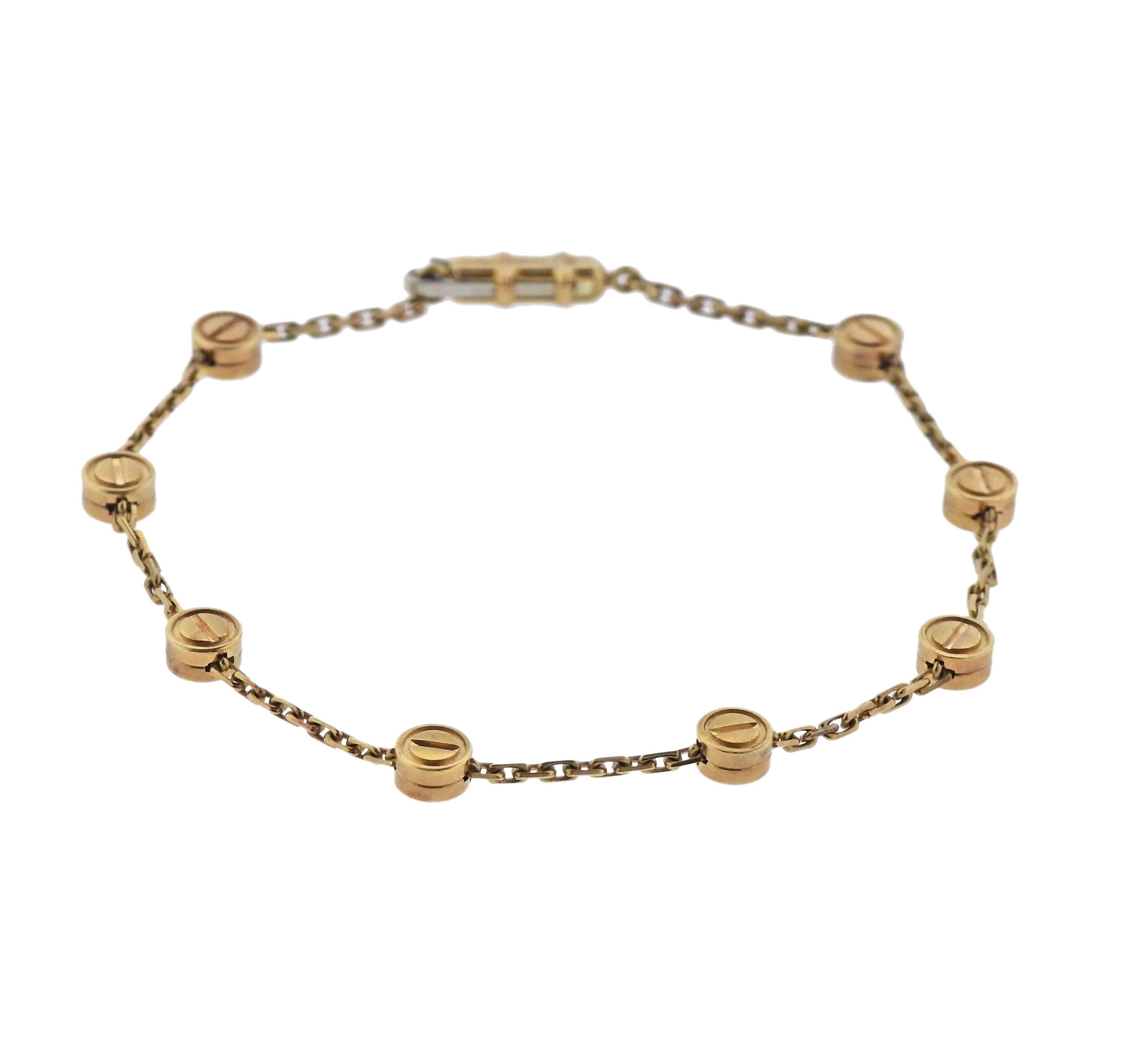 Rare vintage 18k yellow gold Love station bracelet, crafted by Cartier.  Bracelet is 7