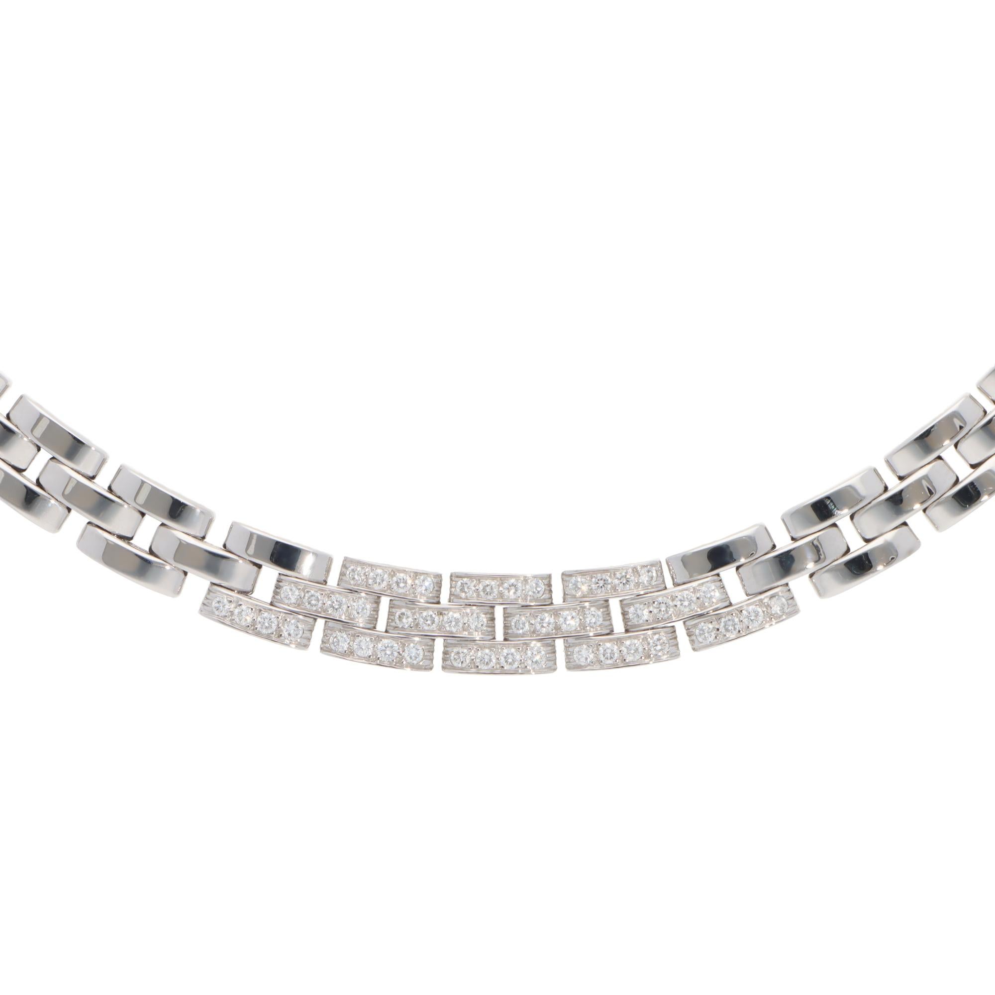 Modern Vintage Cartier Maillon Panthère Diamond Necklace in White Gold For Sale