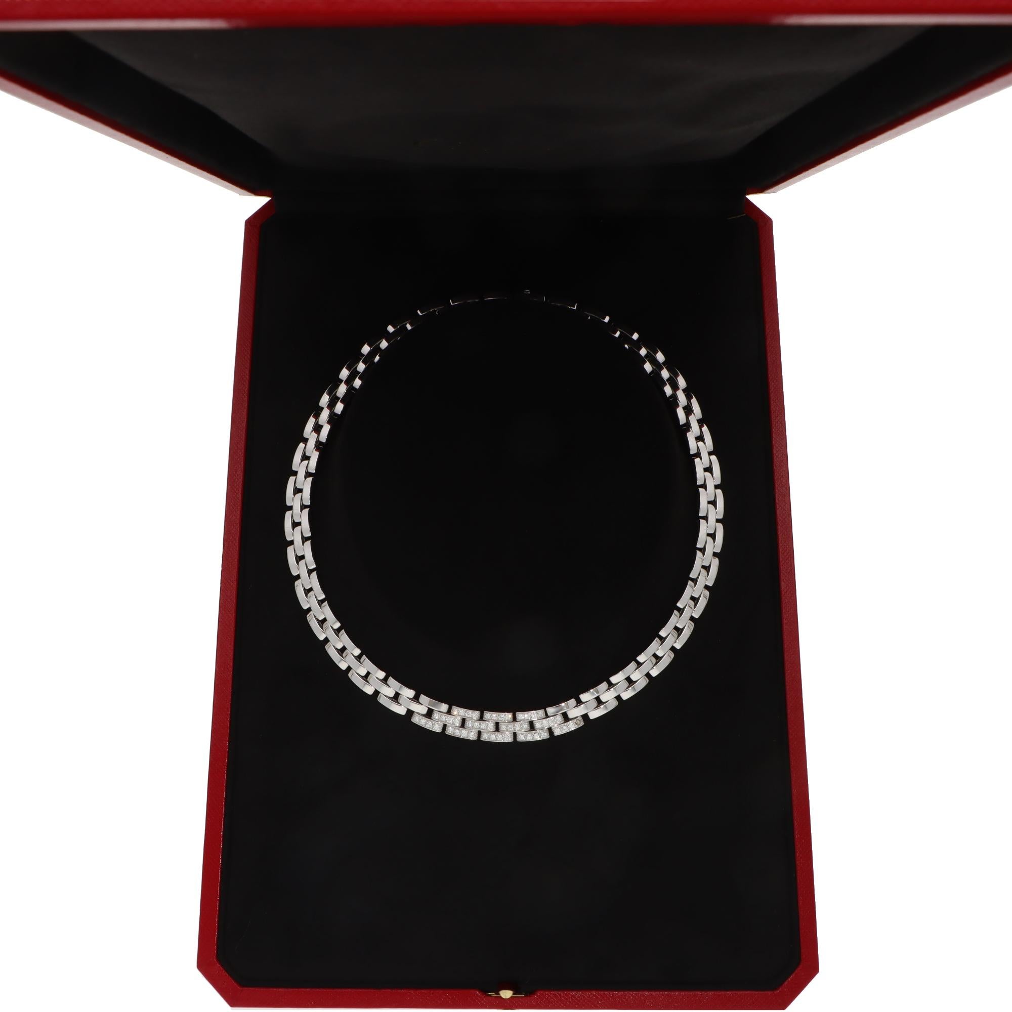 Vintage Cartier Maillon Panthère Diamond Necklace in White Gold In Excellent Condition For Sale In London, GB