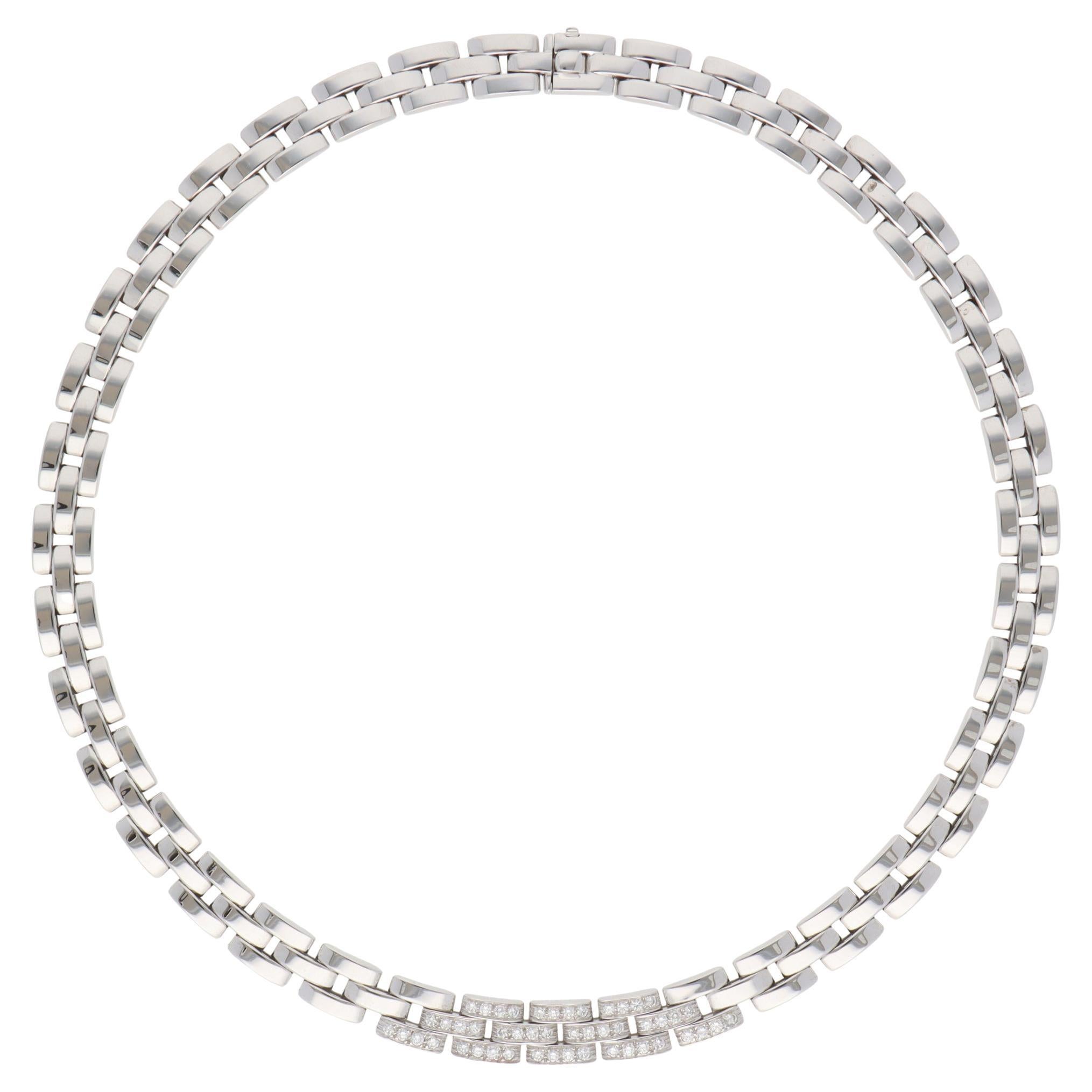 Vintage Cartier Maillon Panthère Diamond Necklace in White Gold