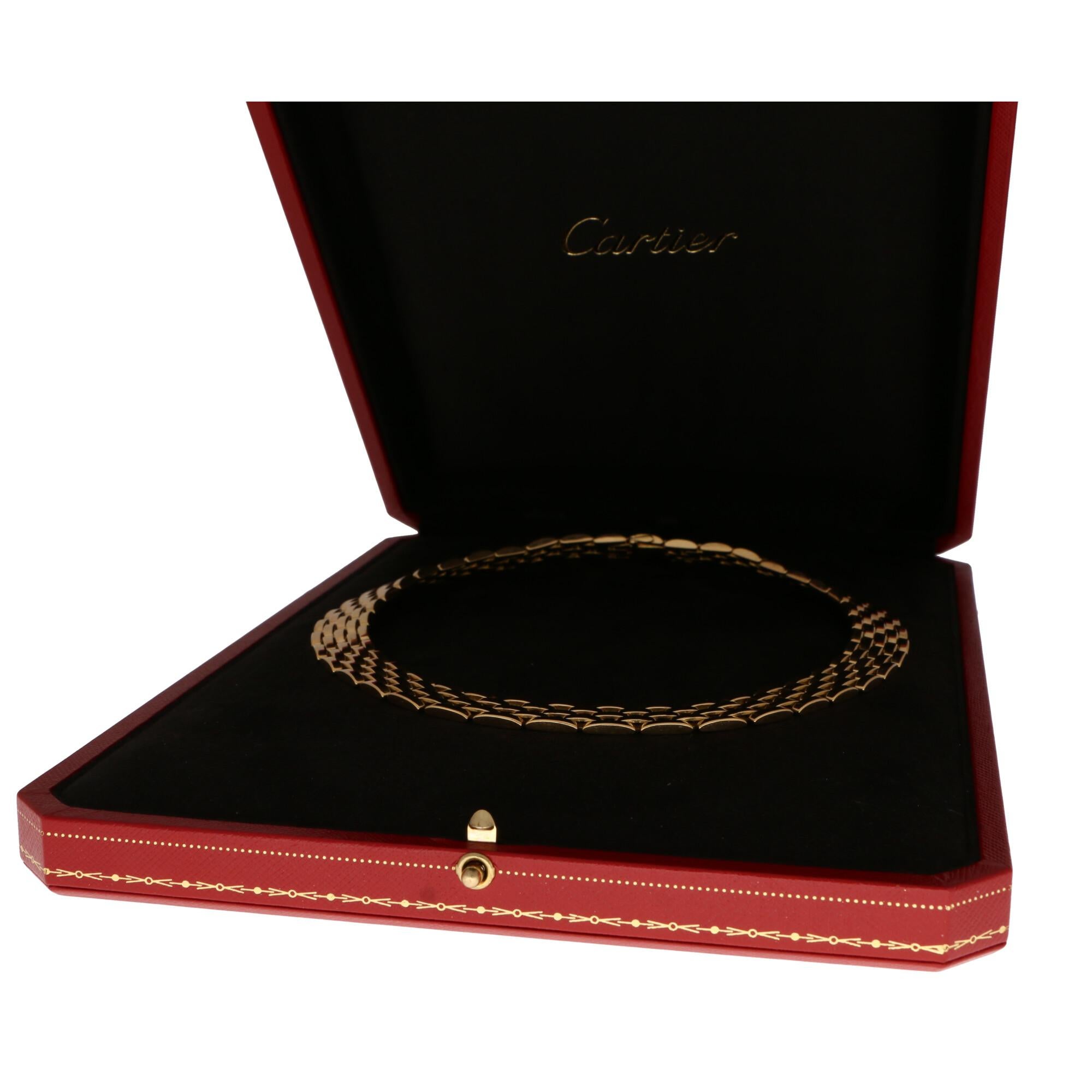 Vintage Cartier Maillon Panthère Five Row Necklace in Solid 18k Yellow Gold In Good Condition In London, GB