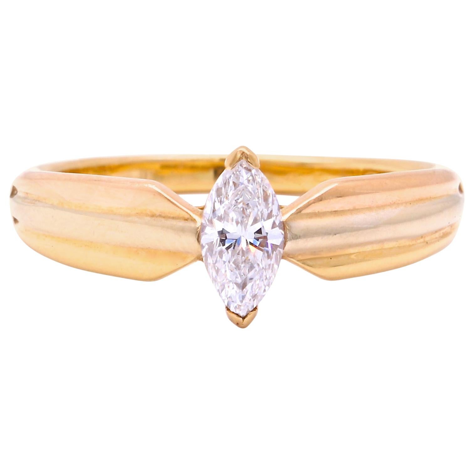 Vintage Cartier Marquise Diamond 18 Karat Tricolor Ring