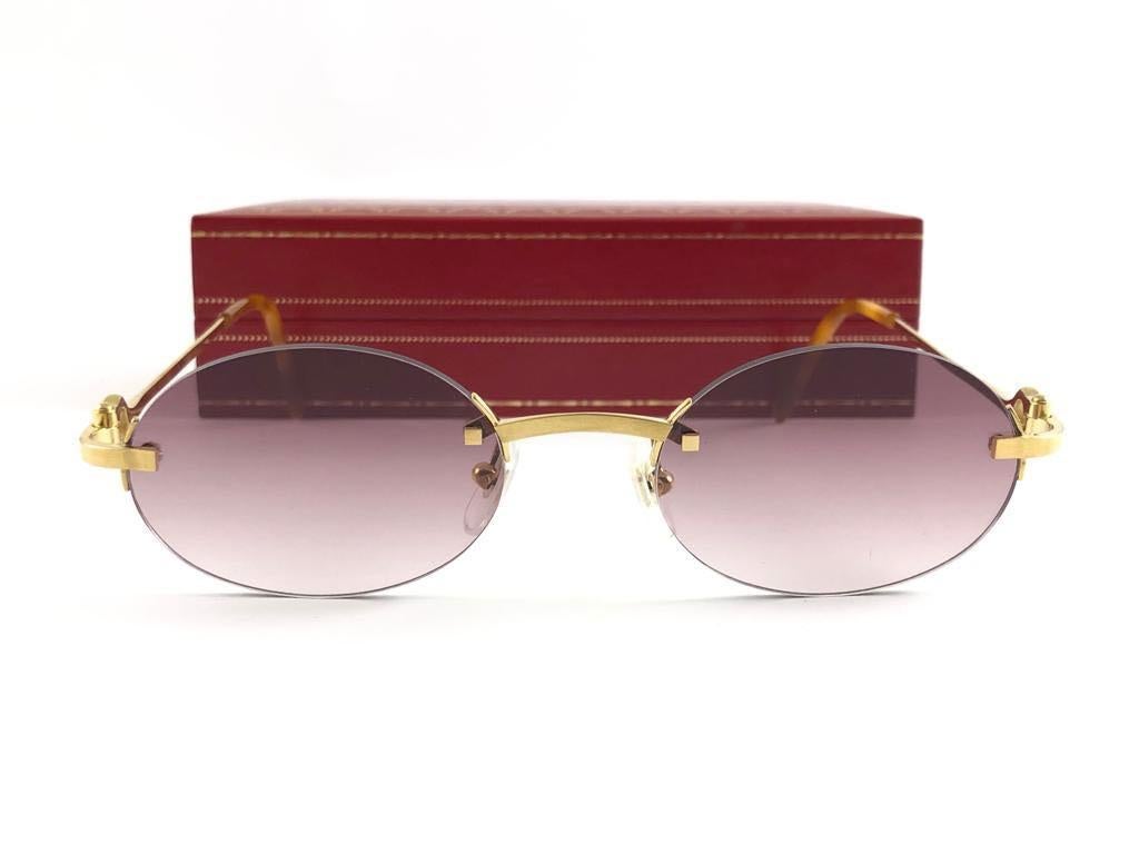 Vintage Cartier Matte Gold Plated Rimless Gradient Lens France Sunglasses For Sale 1