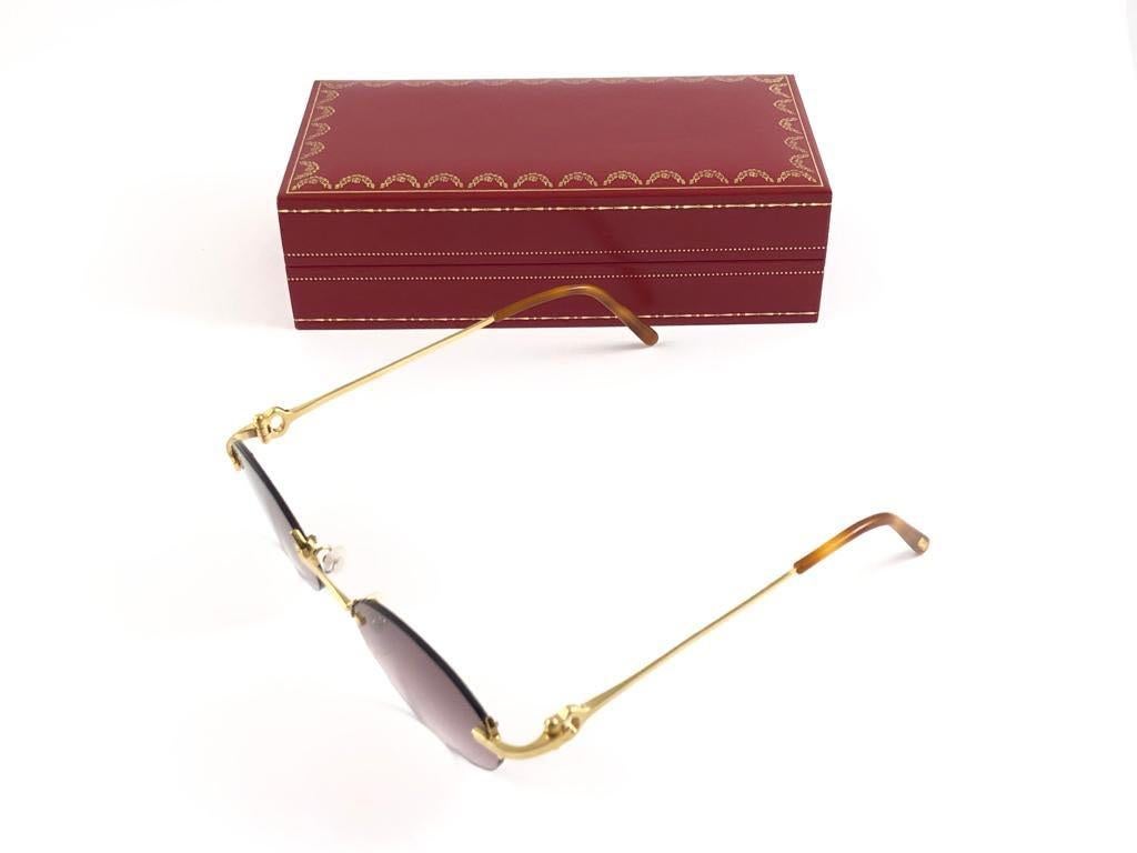 Vintage Cartier Matte Gold Plated Rimless Gradient Lens France Sunglasses For Sale 3