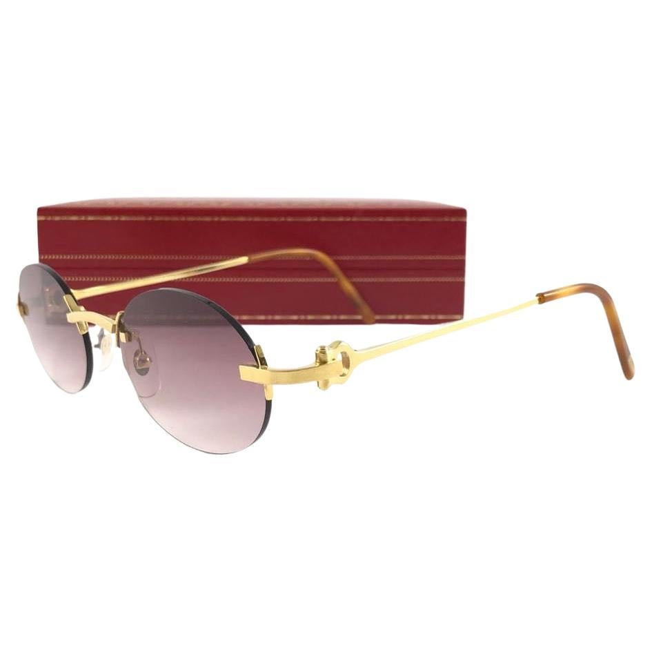 Vintage Cartier Matte Gold Plated Rimless Gradient Lens France Sunglasses For Sale
