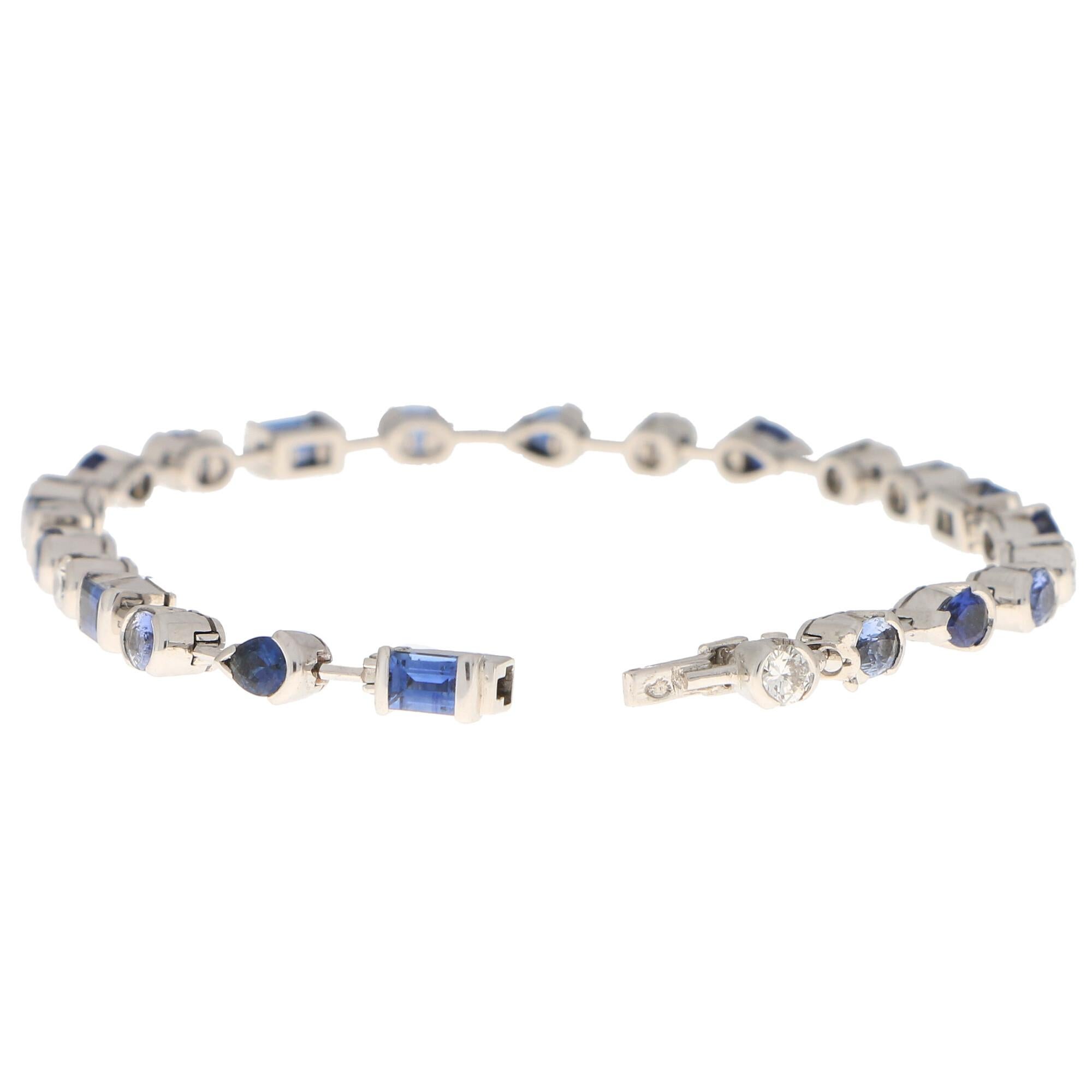 Retro Vintage Cartier Meli Melo Blue Sapphire and Diamond Tennis Bracelet in 18k Gold