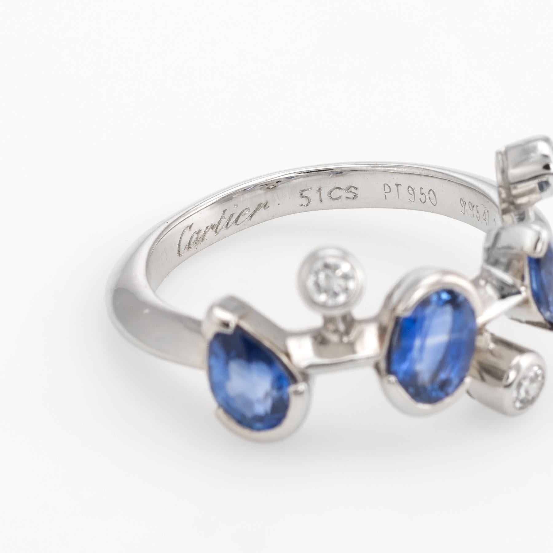 Women's Vintage Cartier Meli Melo Blue Sapphire Diamond Ring Platinum Estate Jewelry