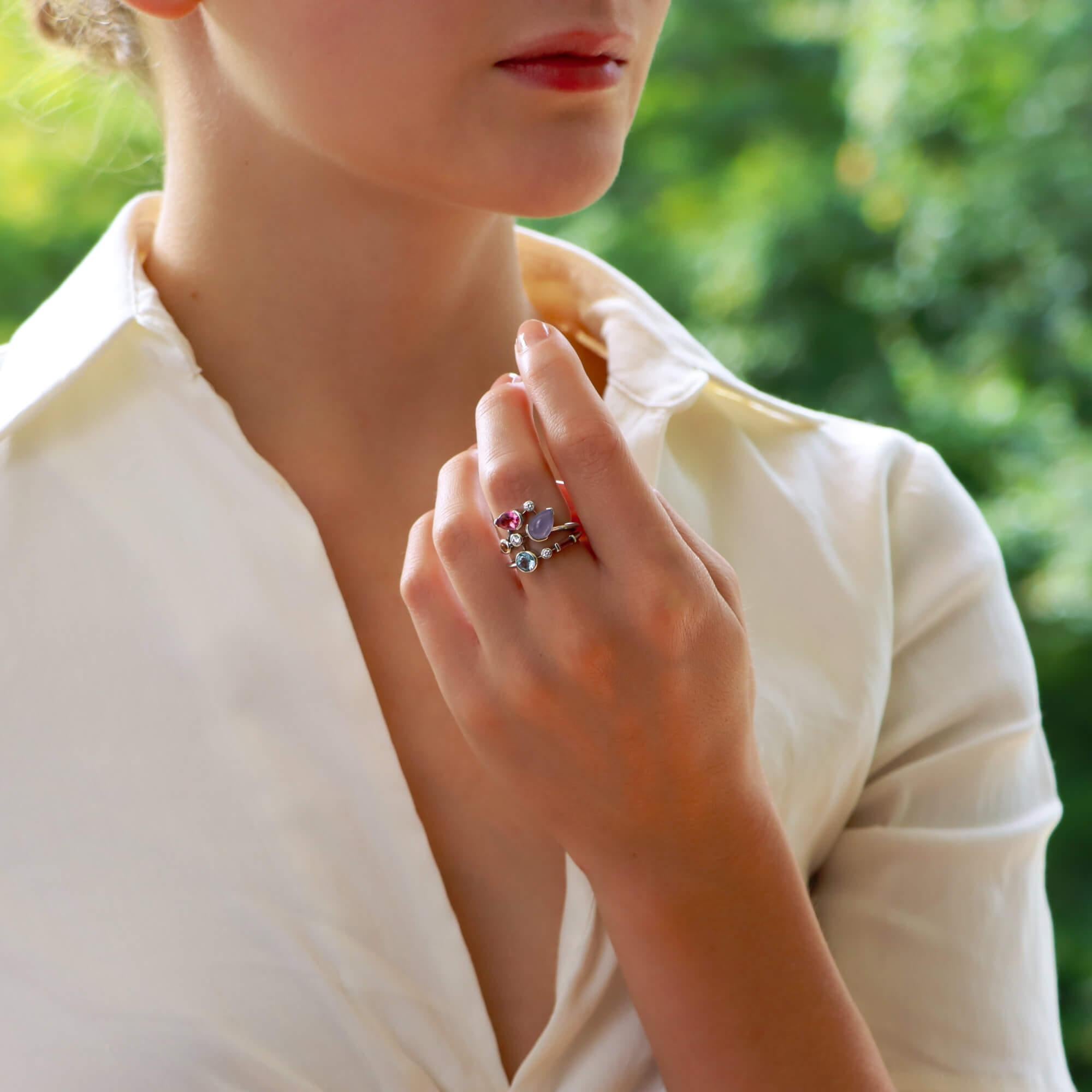 Women's or Men's Vintage Cartier Meli Melo Semi Precious Dress Ring Set in Platinum