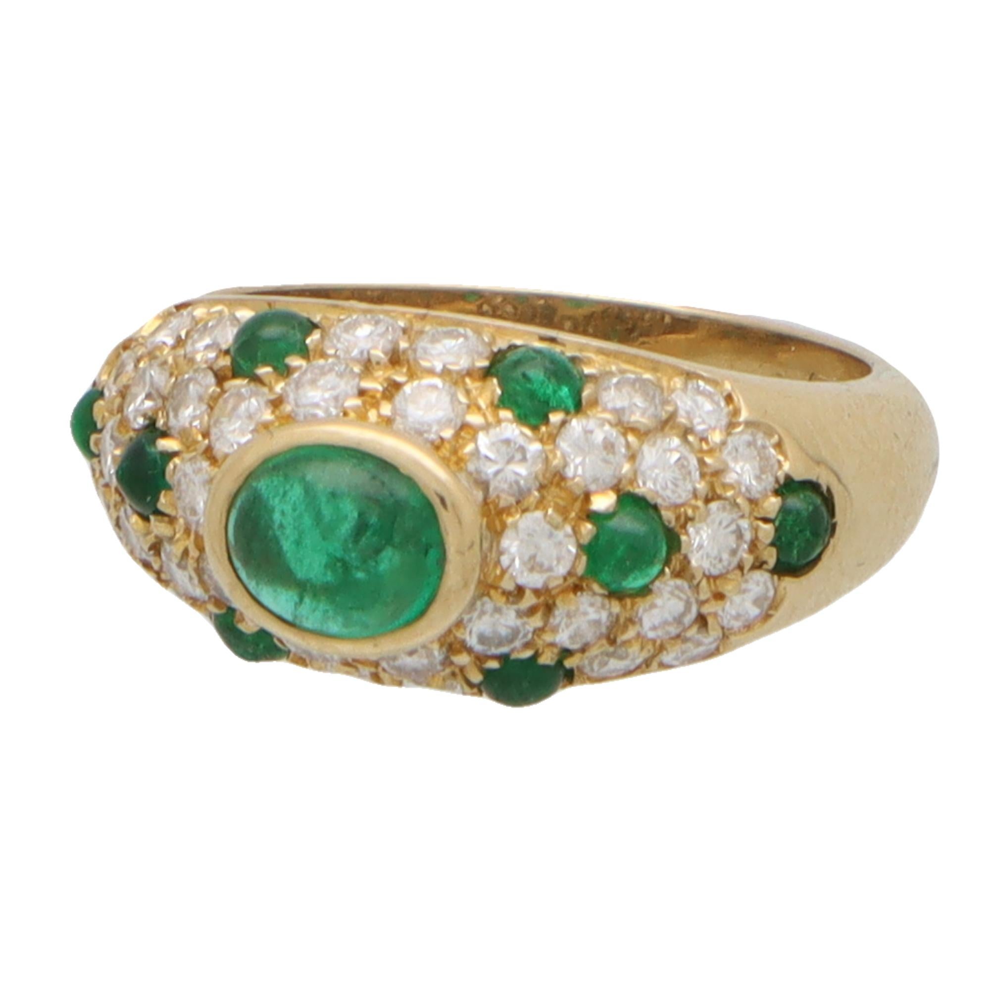 Retro Vintage Cartier Mimi Emerald and Diamond Ring in Yellow Gold