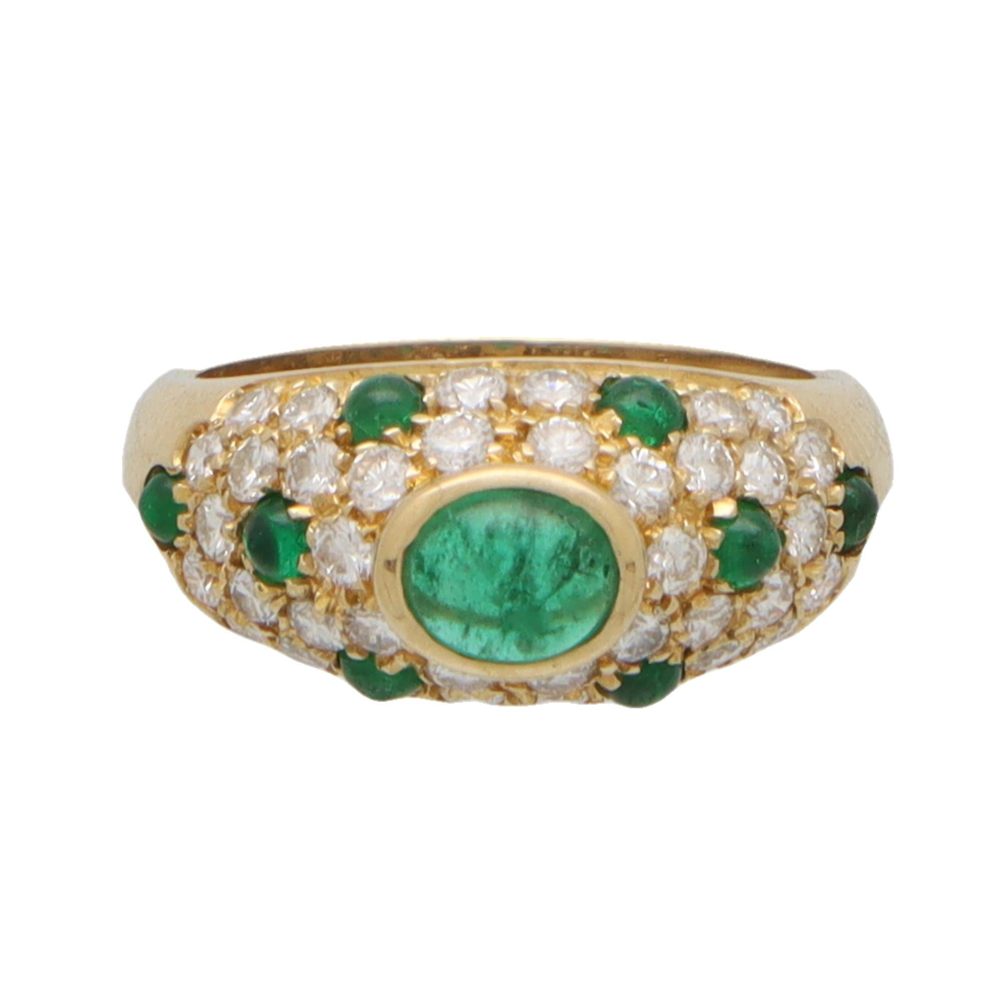 Cabochon Vintage Cartier Mimi Emerald and Diamond Ring in Yellow Gold