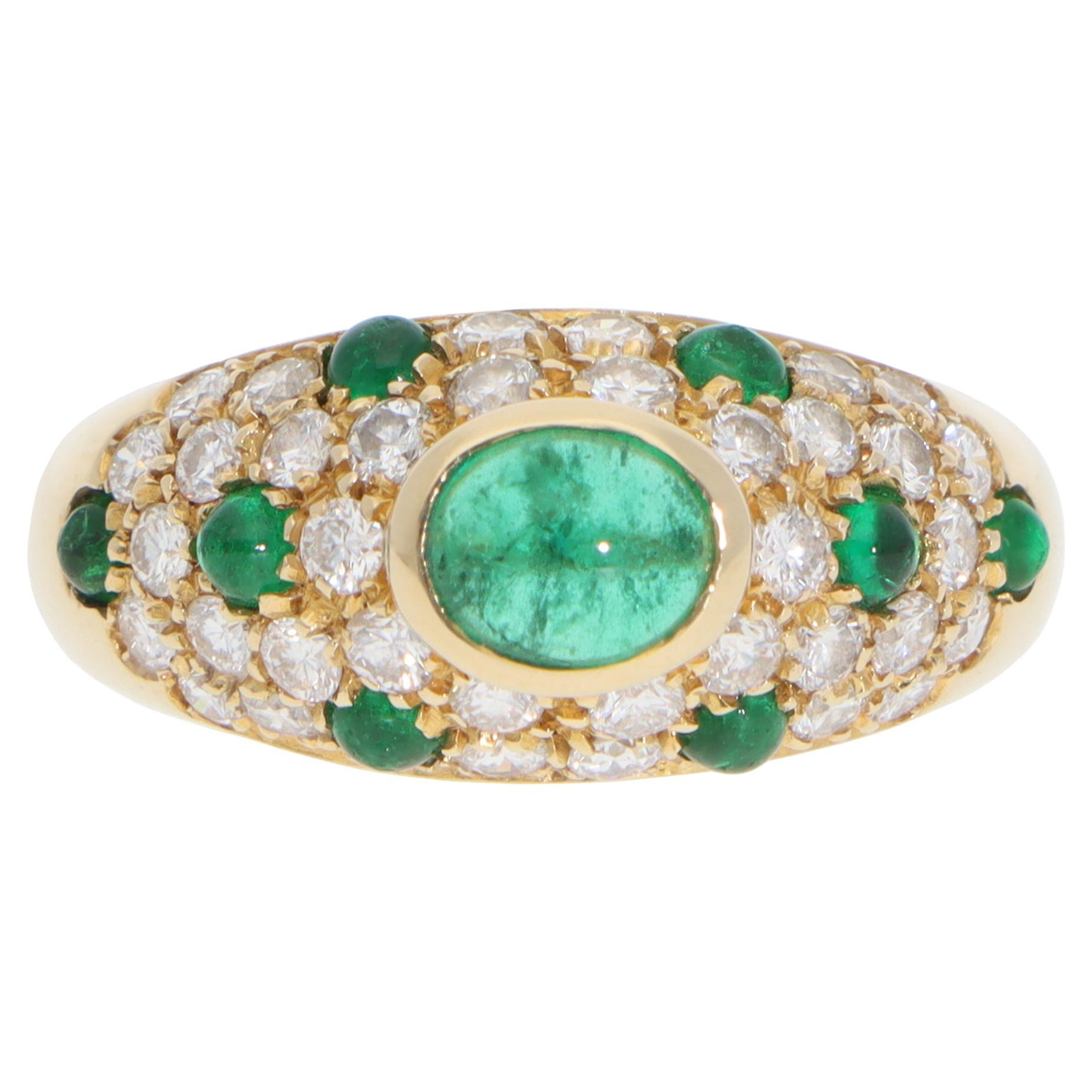 Vintage Cartier Mimi Emerald and Diamond Ring in Yellow Gold