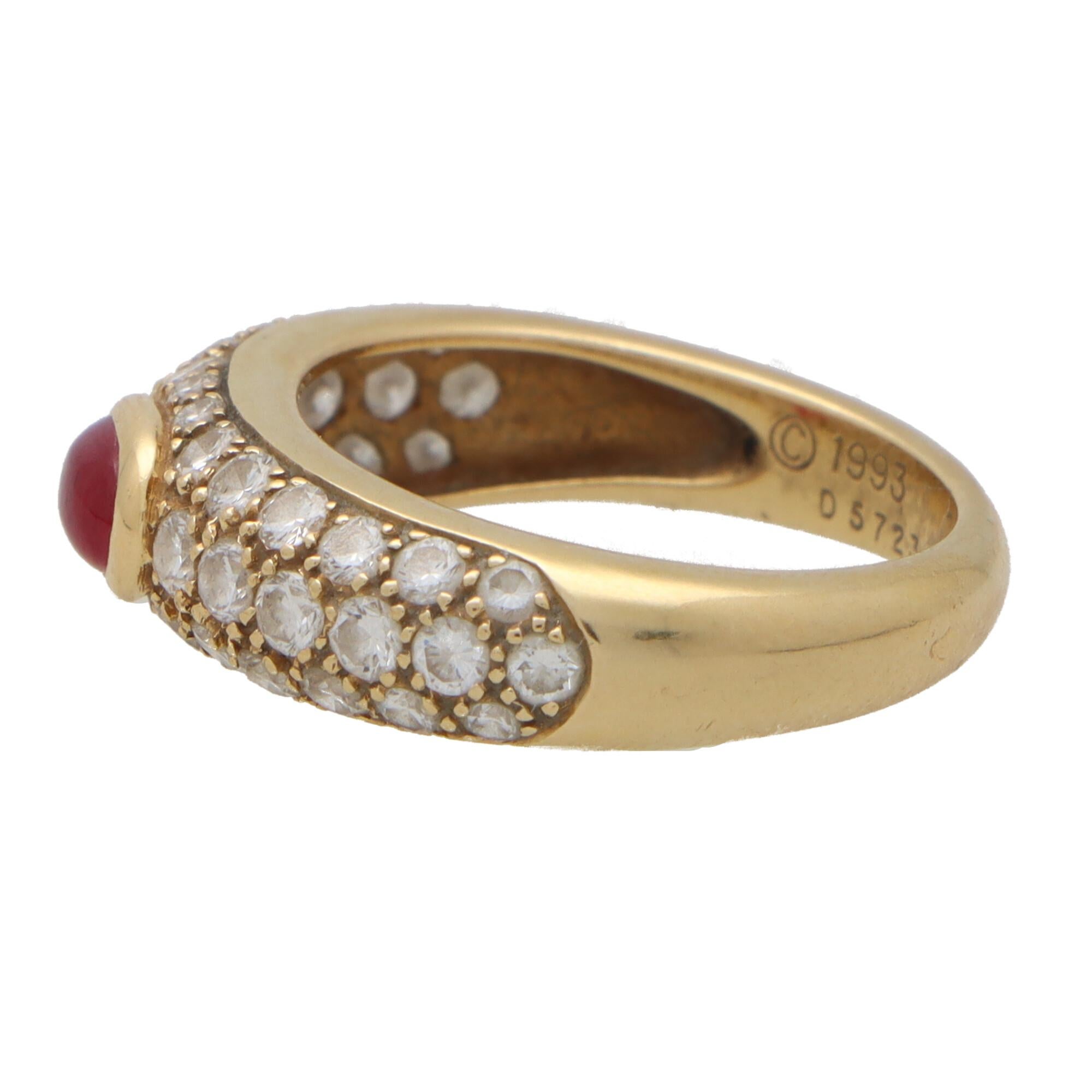 Retro Vintage Cartier Mimi Ruby and Diamond Ring in 18k Yellow Gold For Sale
