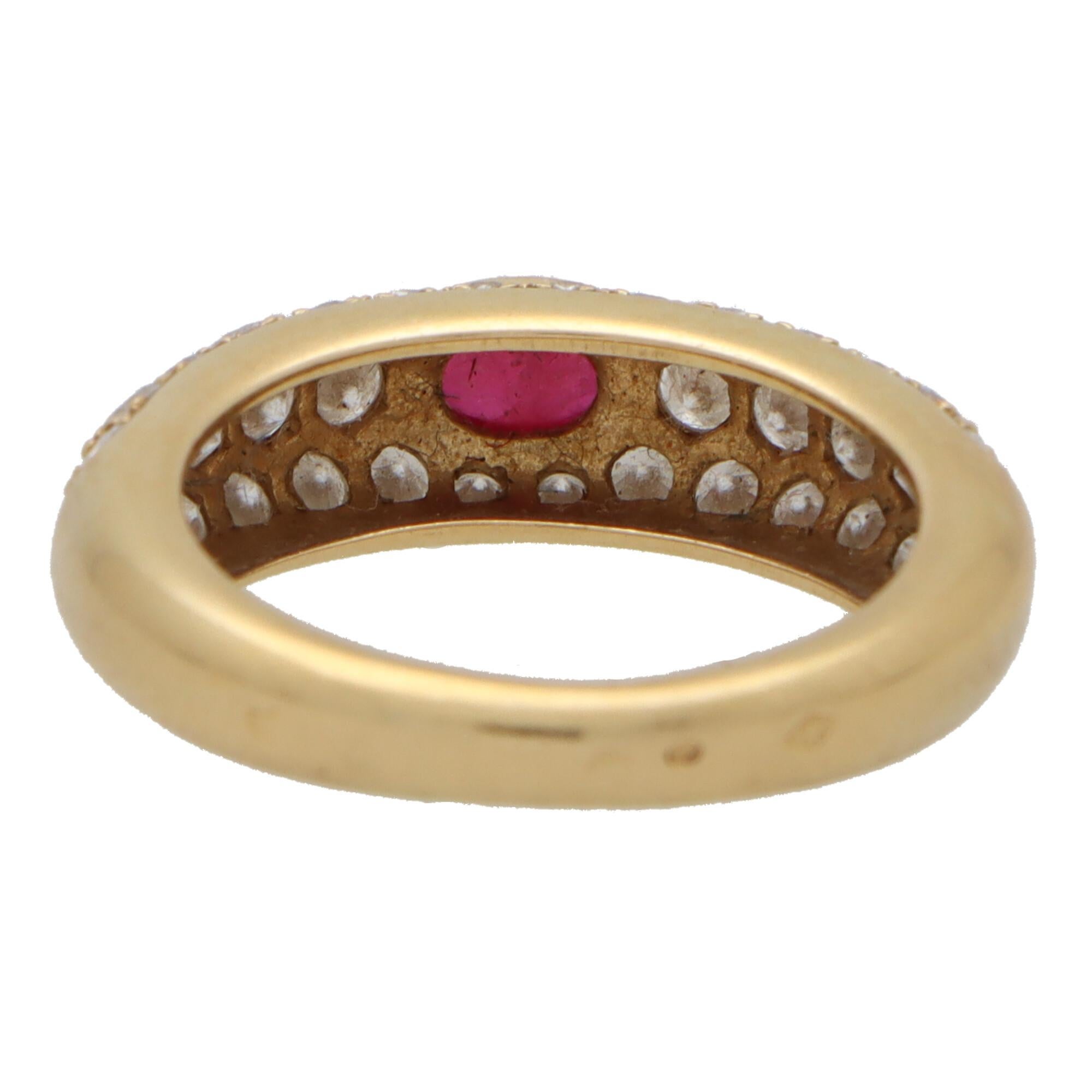 Cabochon Vintage Cartier Mimi Ruby and Diamond Ring in 18k Yellow Gold For Sale