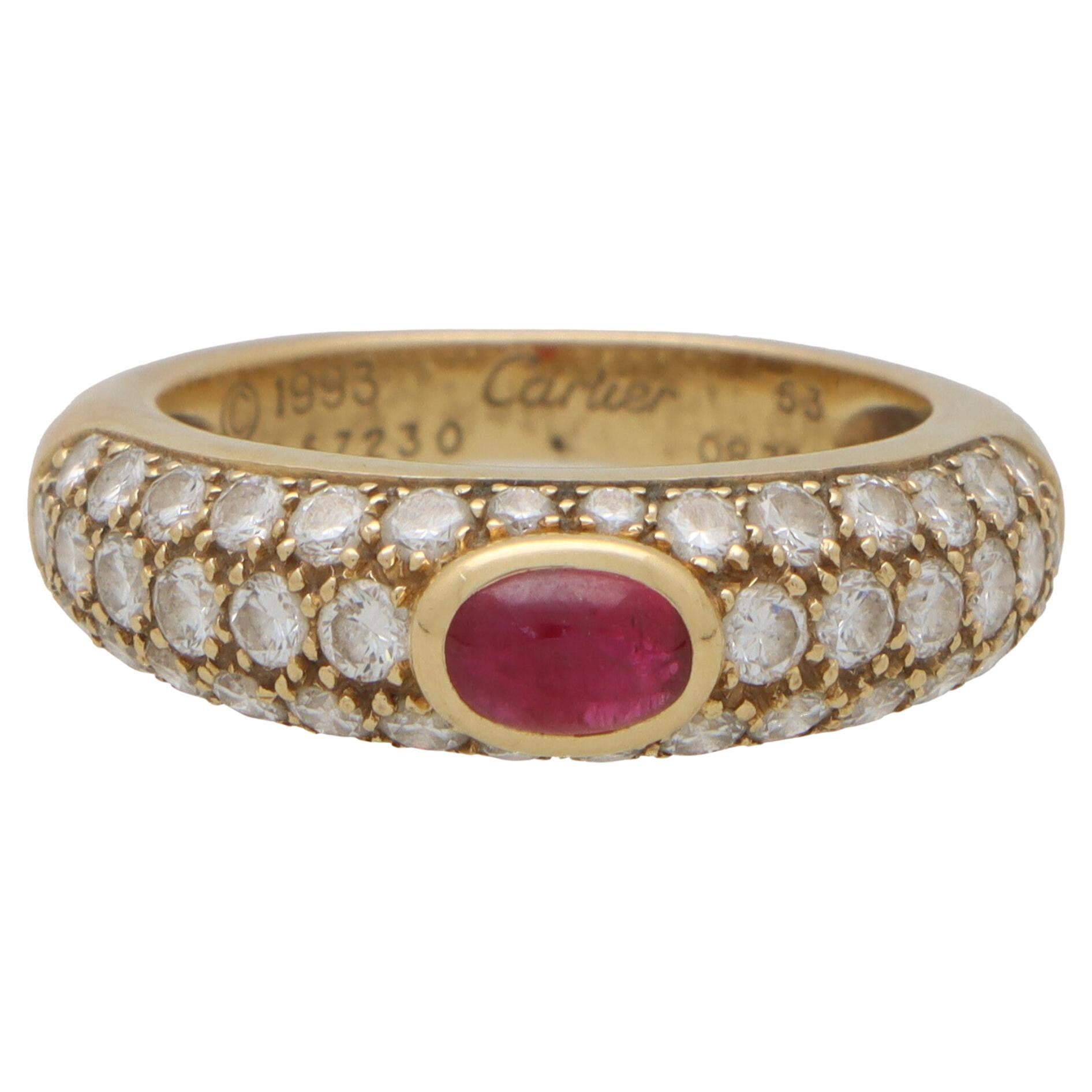 Vintage Cartier Mimi Ruby and Diamond Ring in 18k Yellow Gold