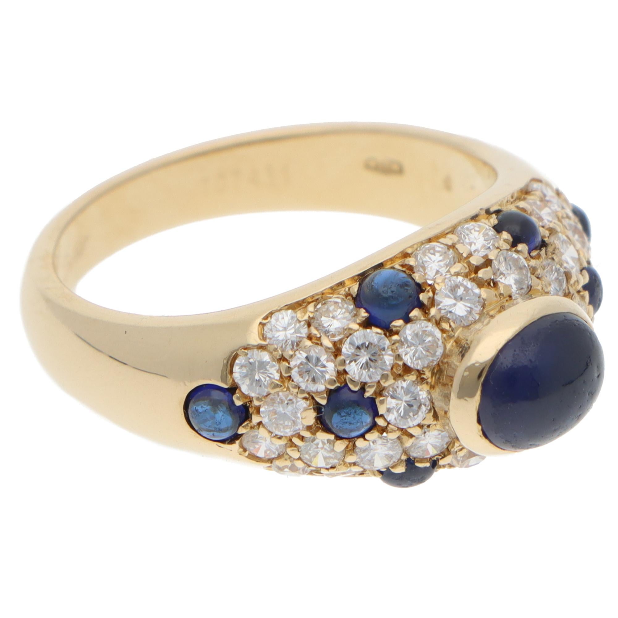Women's or Men's Vintage Cartier Mimi Sapphire and Diamond Ring in Yellow Gold For Sale