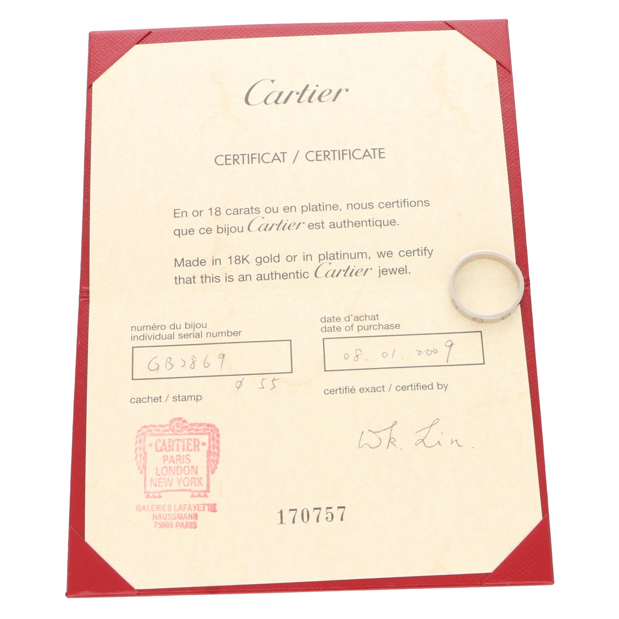 cartier love ring certificate