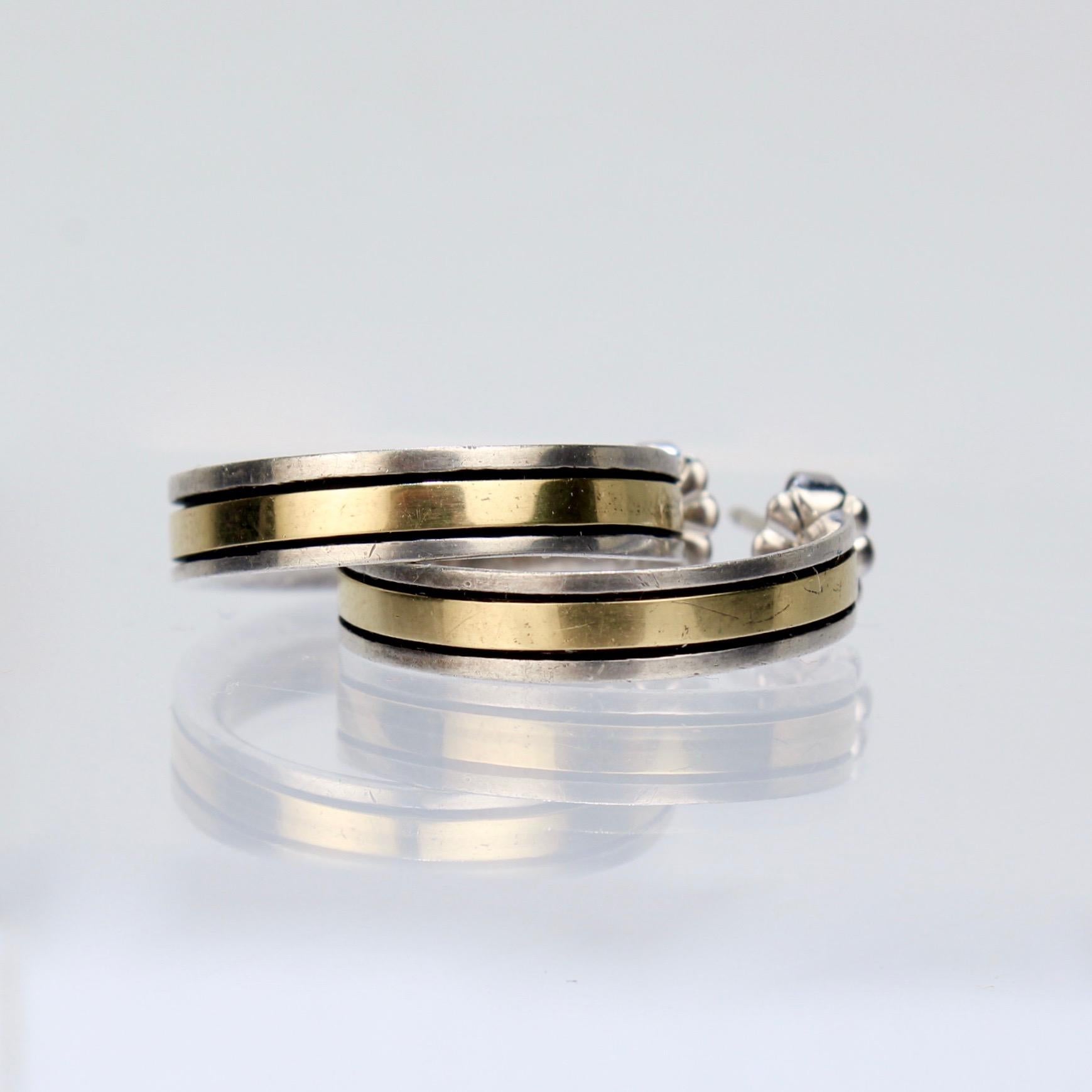 Vintage Cartier Mixed Metal 18 Karat Gold and Sterling Silver Hoop Earrings 2