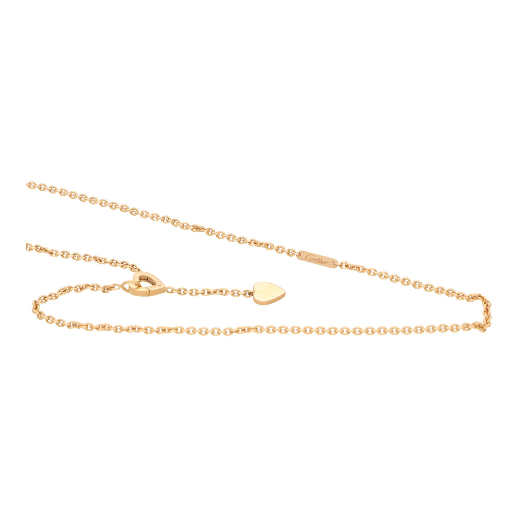 A stylish vintage Cartier ‘Mon Amour’ necklace set in 18k rose gold.

From the now discontinued Mon Amour collection, the piece is designed in a lariat style, set predominately to the centre with the recognisable Mon Amour heart clasp and drop. Once