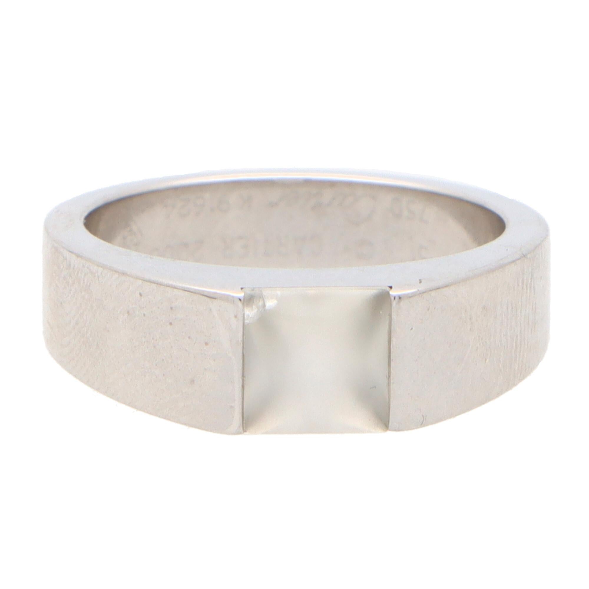 Women's or Men's Vintage Cartier Moonstone Tank Ring Set in 18k White Gold