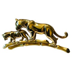 Vintage Cartier Mother and Child Panthere Brooch in 18k Gold and Emerald Eyes