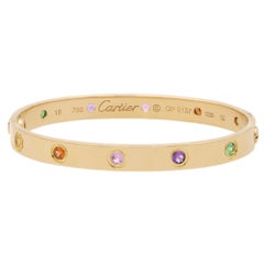 Vintage Cartier Multi Gem Love Bangle in 18k Yellow Gold, Size 16 with Box
