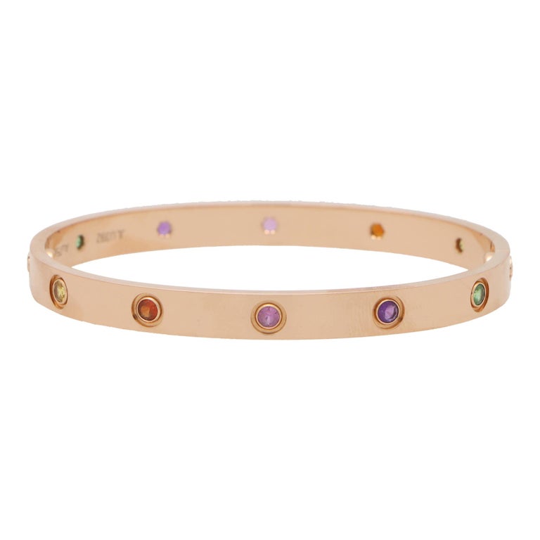 Vintage Cartier Multi Gem Love Bangle, Box and Papers For Sale at 1stDibs