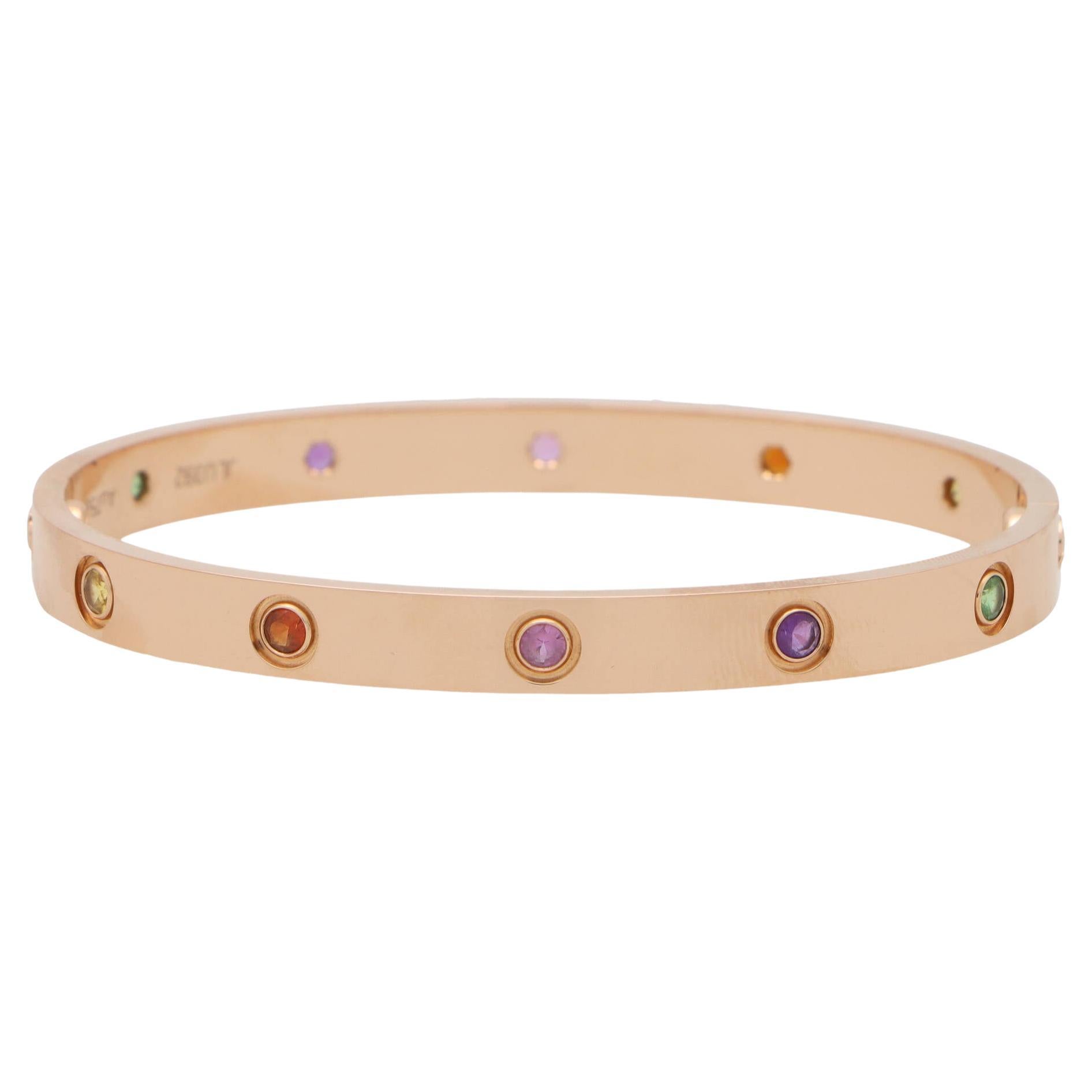 Vintage Cartier Multi Gem Love Bangle, Box and Papers