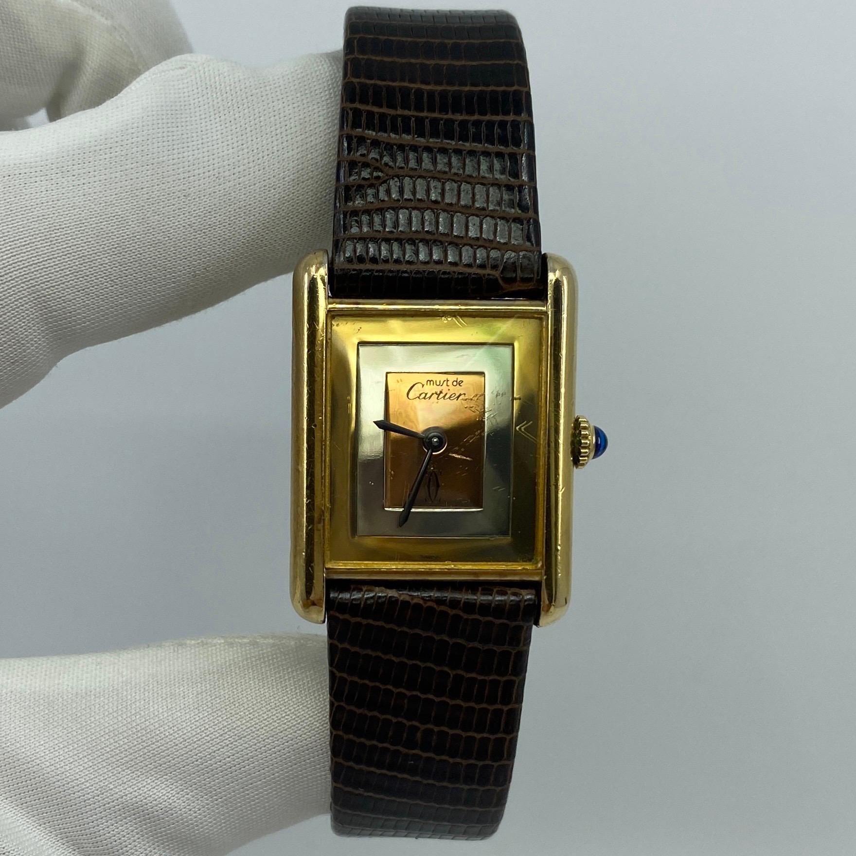 Vintage Cartier Must De Cartier Tank 18k Gold Plated Mechanical Swiss Watch 3