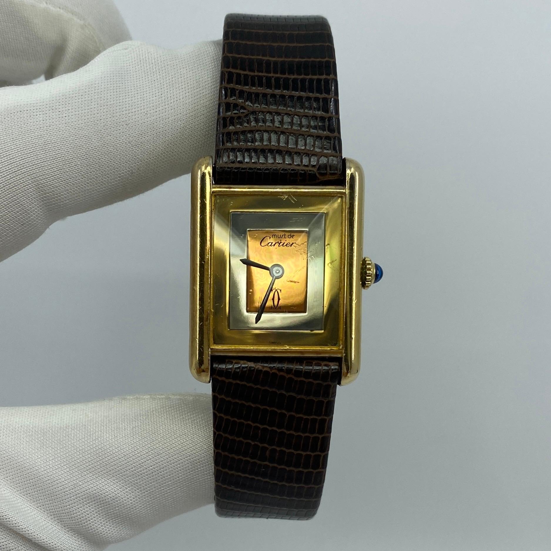 Vintage Cartier Must De Cartier Tank 18k Gold Plated Mechanical Swiss Watch 4