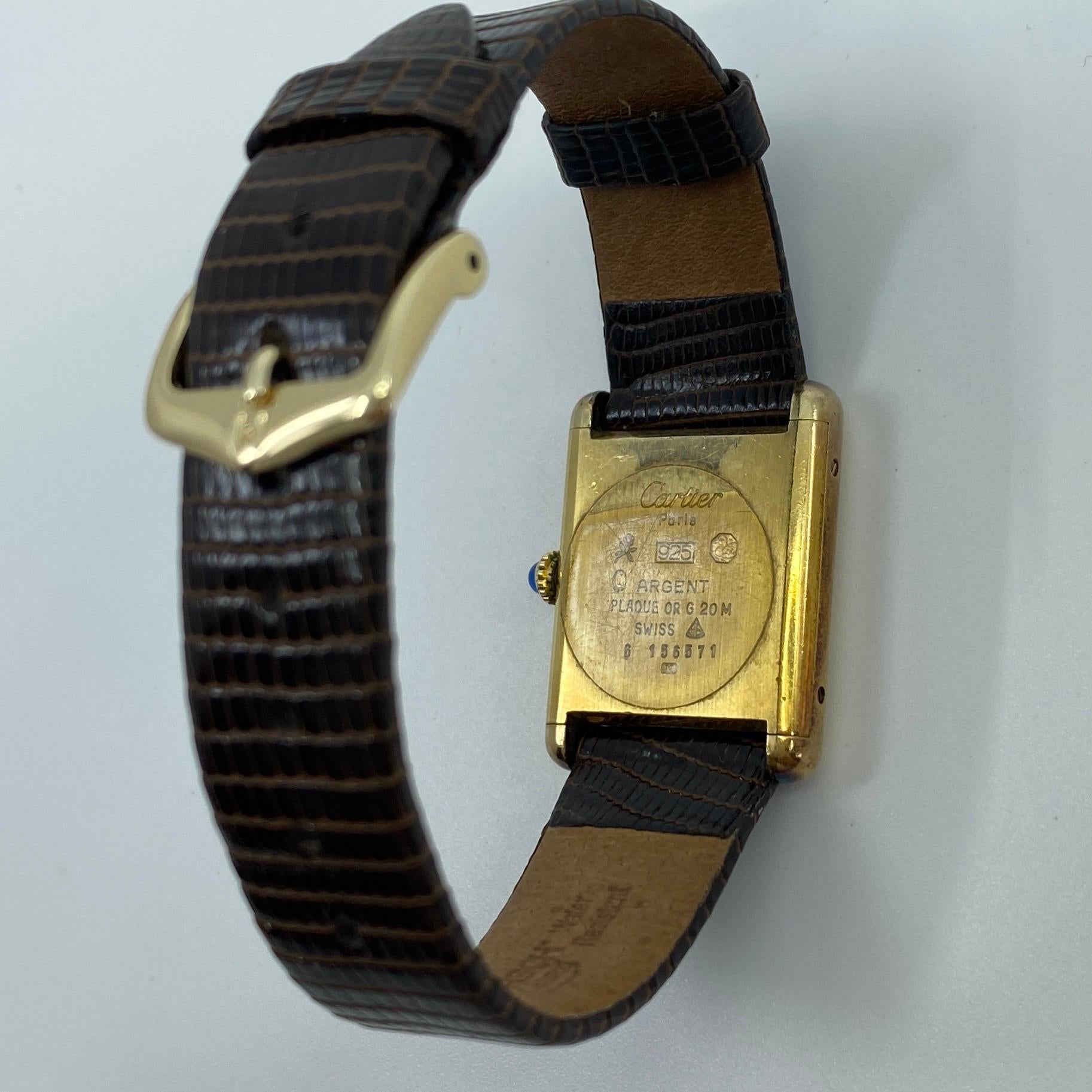 Art Deco Vintage Cartier Must De Cartier Tank 18k Gold Plated Mechanical Swiss Watch