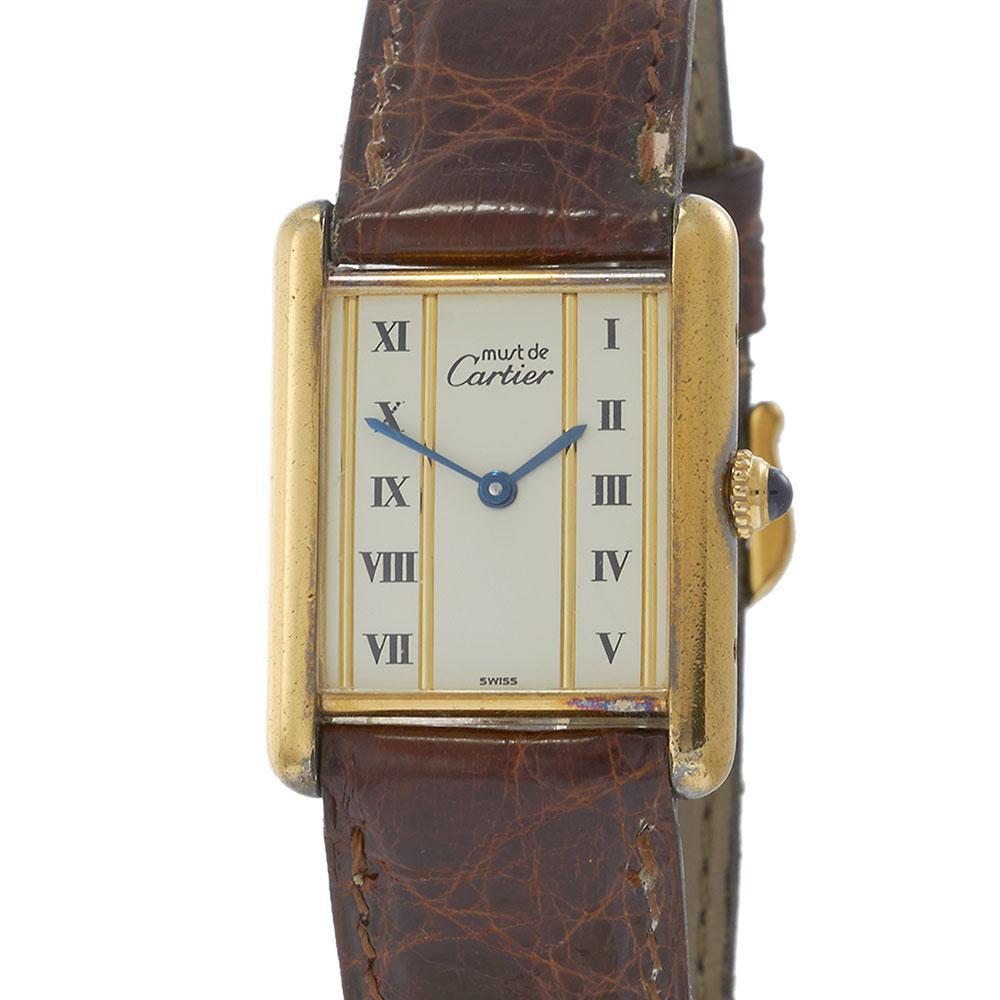 Vintage Cartier Must de Cartier Tank Esfera Vermeil-Beige en Bueno estado para la venta en New York, NY