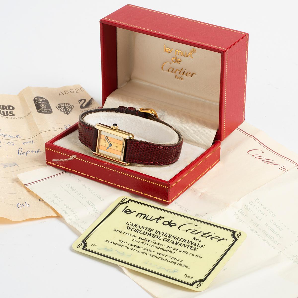 Vintage Cartier Must de Cartier Tank Vermeil, Complete Set. Superb Example. In Excellent Condition In Canterbury, GB
