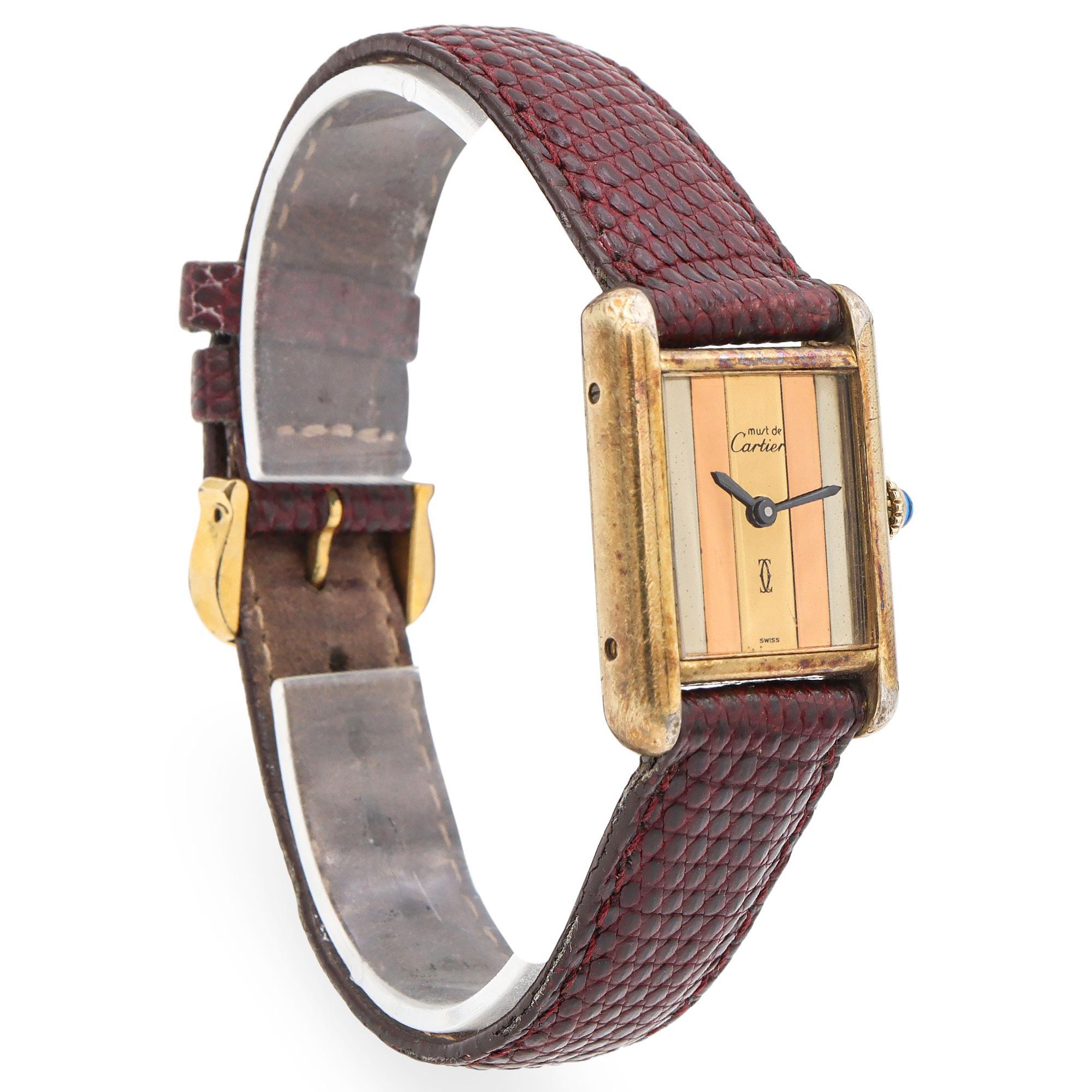 Cartier Must de Cartier Trinity Tank Vermeil Damenuhr mit Handaufzug, Vintage im Zustand „Gut“ in New York, NY