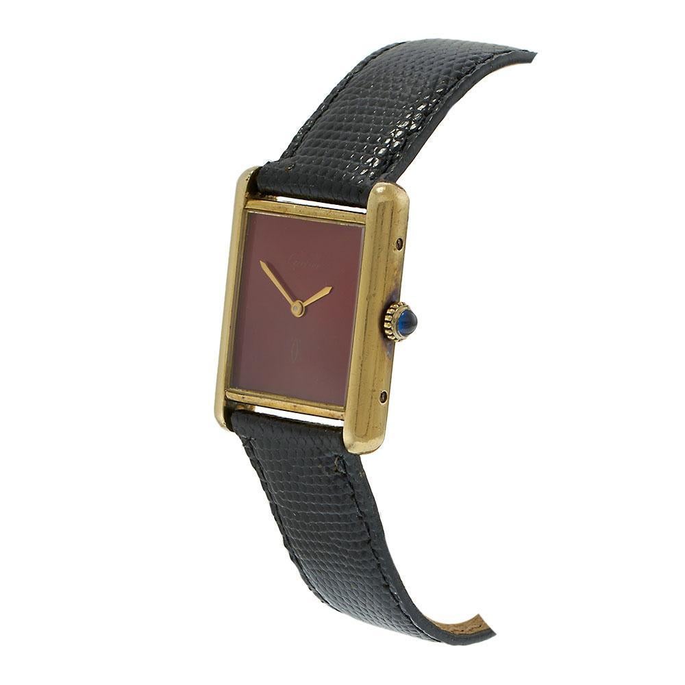 Vintage Must de Cartier Vermeil avec cadran laqué rouge - Mécanique Bon état - En vente à New York, NY